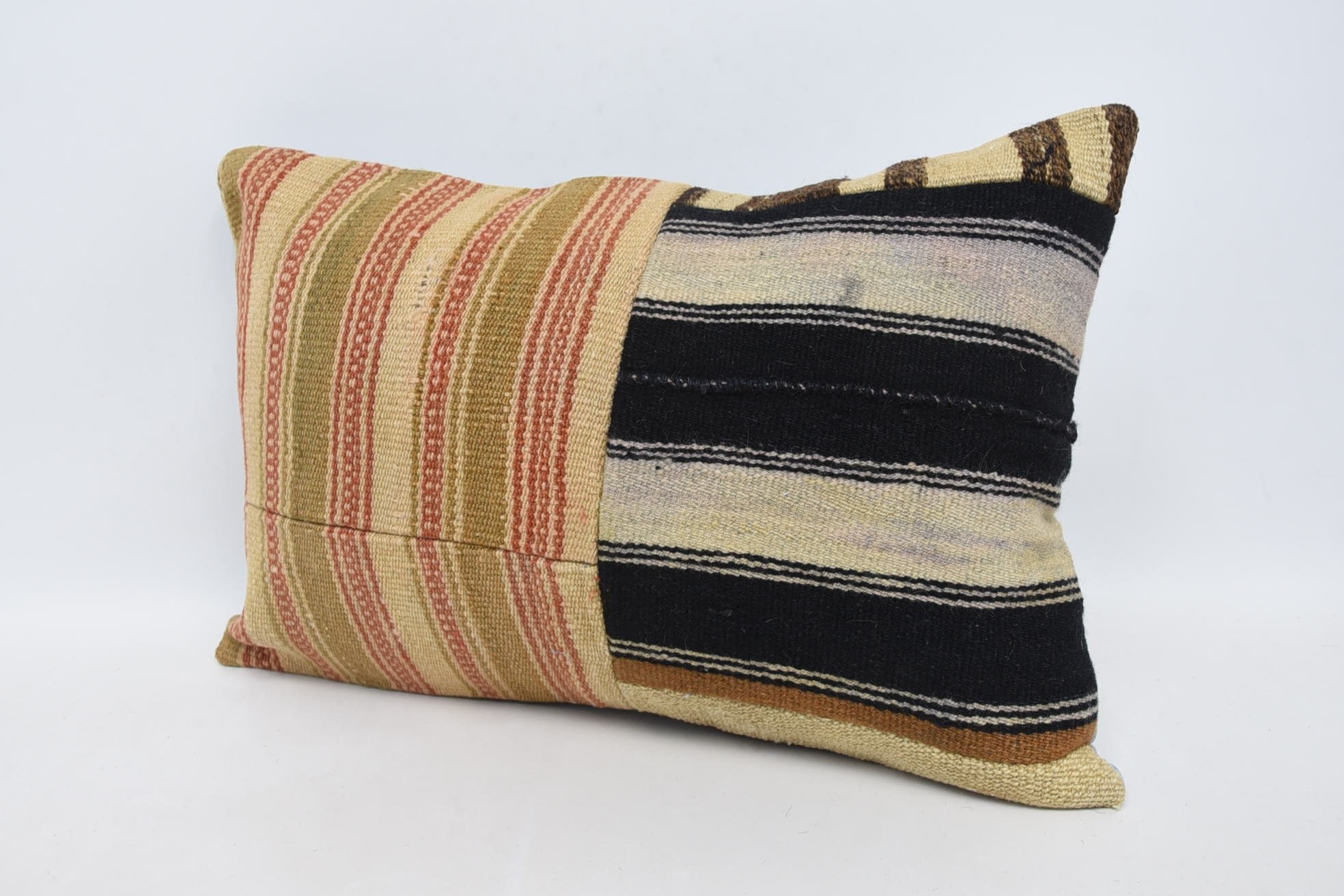 Ethnic Throw Cushion Case, 16"x24" Beige Pillow Case, Living Room Throw Pillow, Turkish Pillow, Boho Pillow, Kilim Cushion Sham