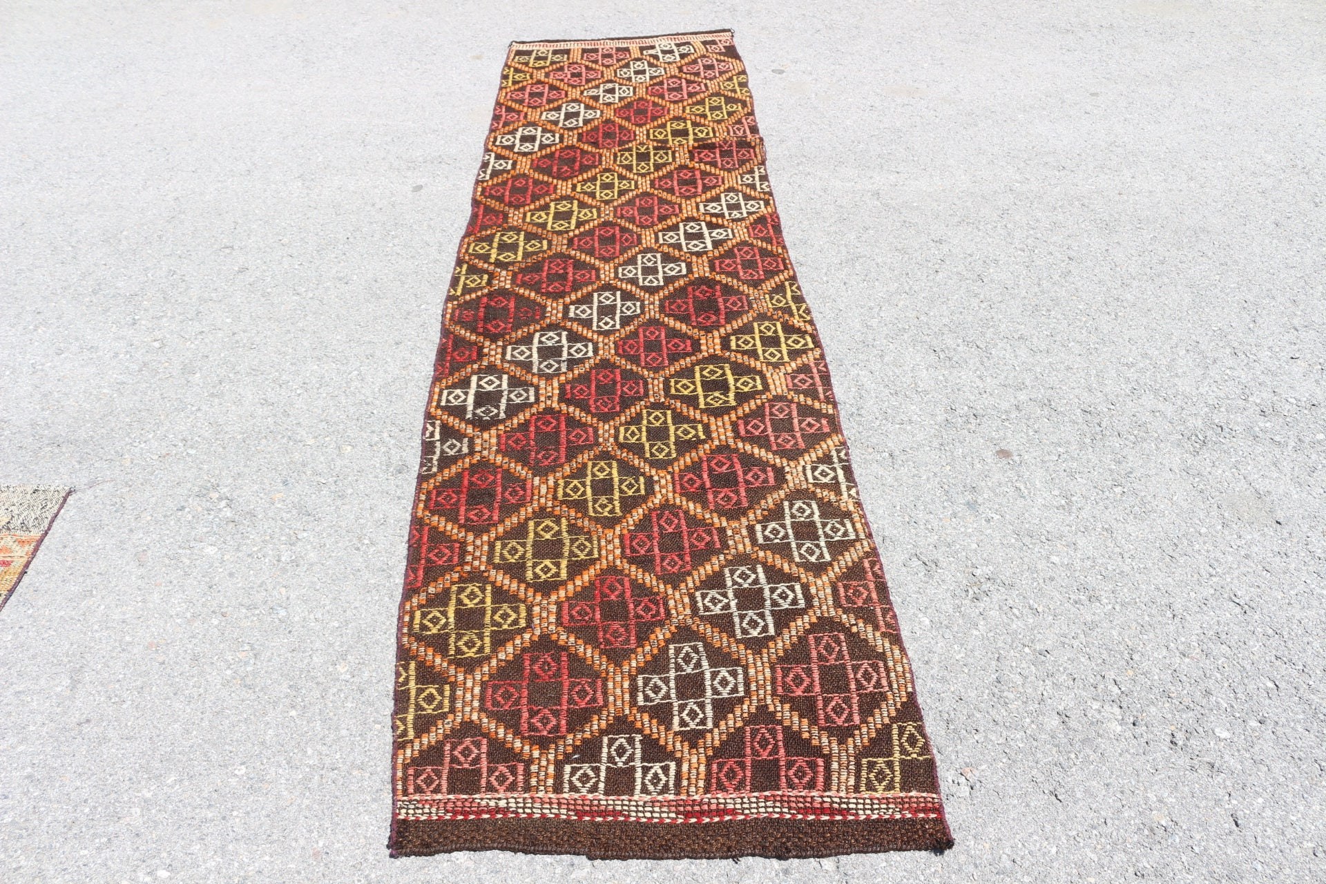 Turkish Rugs, Stair Rugs, Bedroom Rugs, Kilim, Vintage Rugs, Corridor Rugs, 2.3x9 ft Runner Rug, Brown Anatolian Rugs