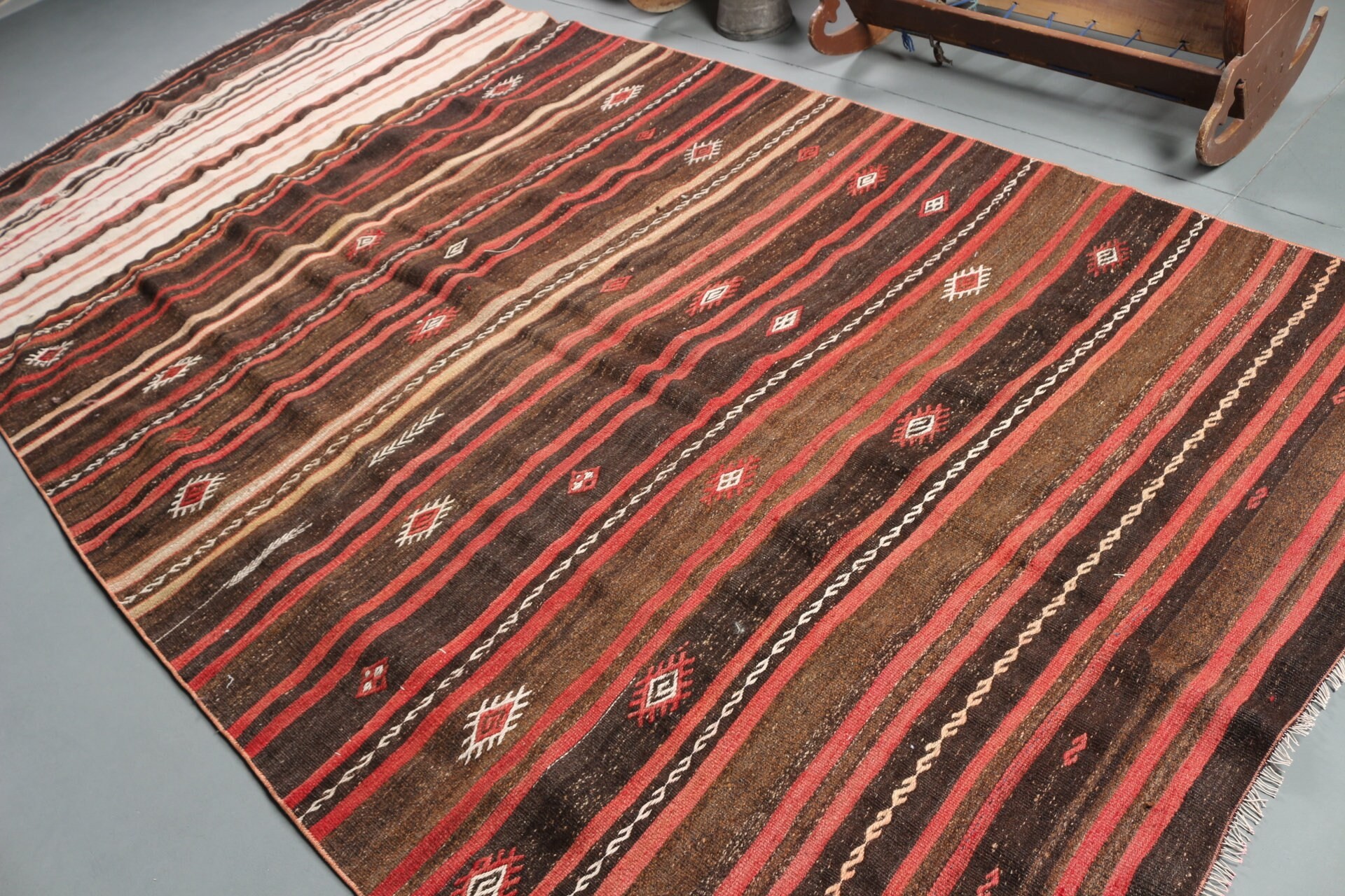 Kilim, Türk Halısı, 5.7x11.2 ft Büyük Halı, Oturma Odası Halısı, Vintage Halı, Bej Yün Halılar, Anadolu Halısı, Retro Halı, Oushak Halısı, Yatak Odası Halısı