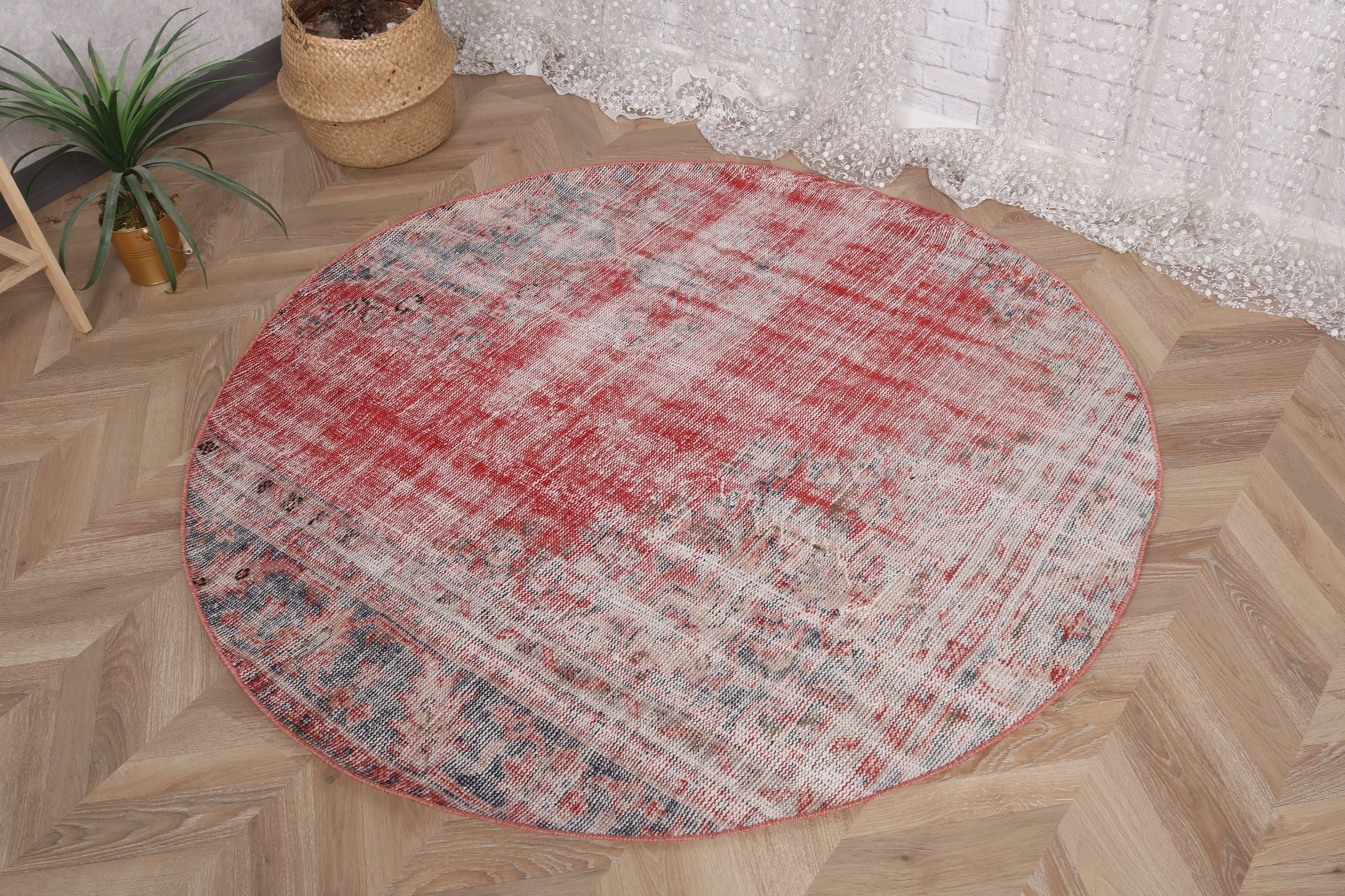 Türk Halısı, Kırmızı Fas Halıları, Yatak Odası Halıları, 4.7x4.7 ft Vurgulu Halılar, Vintage Vurgulu Halılar, Ev Dekorasyonu Halıları, Vintage Halı, Dekoratif Halılar