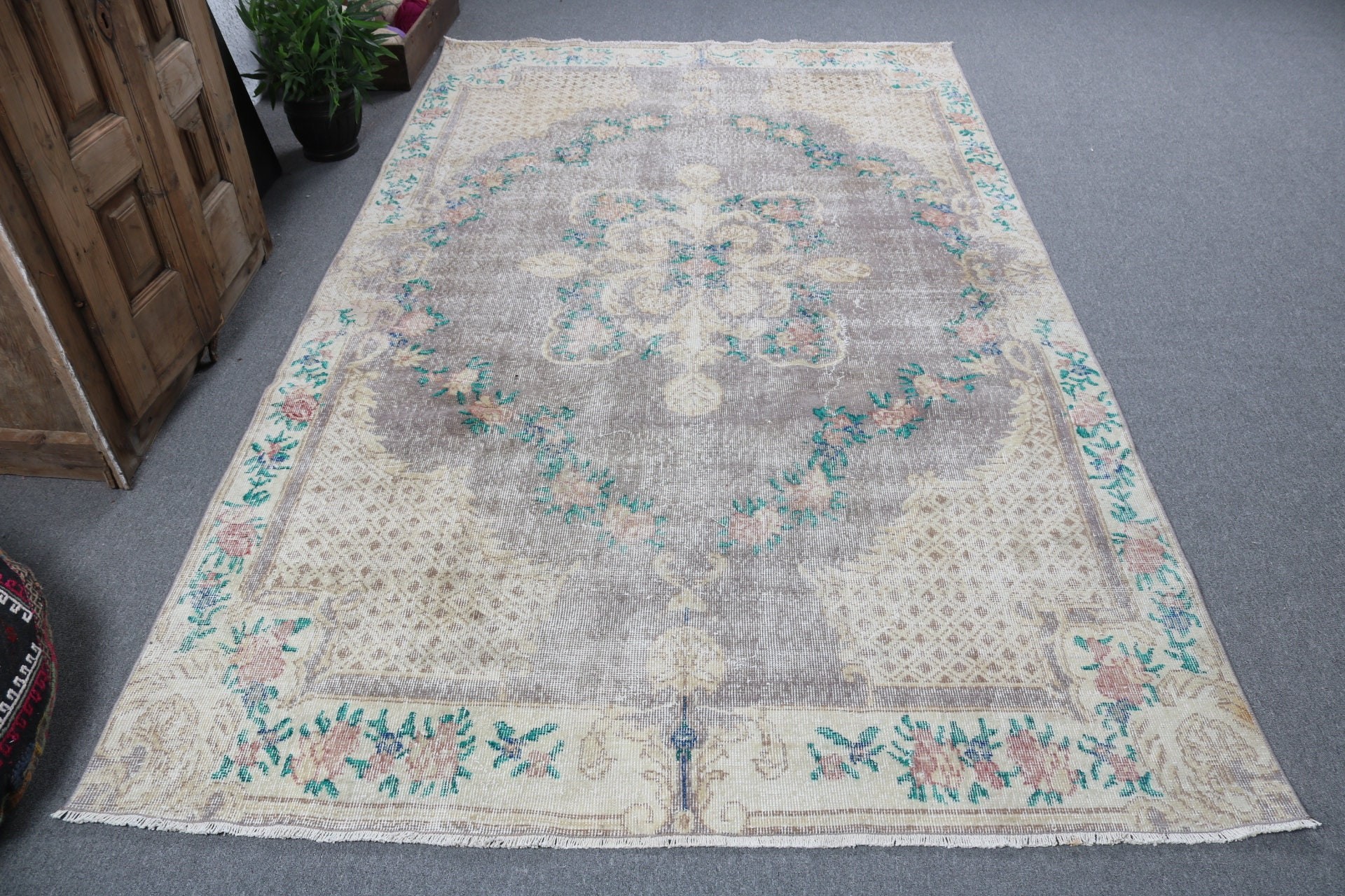 Oturma Odası Halısı, Sarı Lüks Halı, 5.6x9.5 ft Büyük Halılar, Modern Halı, Türk Halıları, Büyük Oushak Halısı, Aztek Halısı, Antika Halılar, Vintage Halı