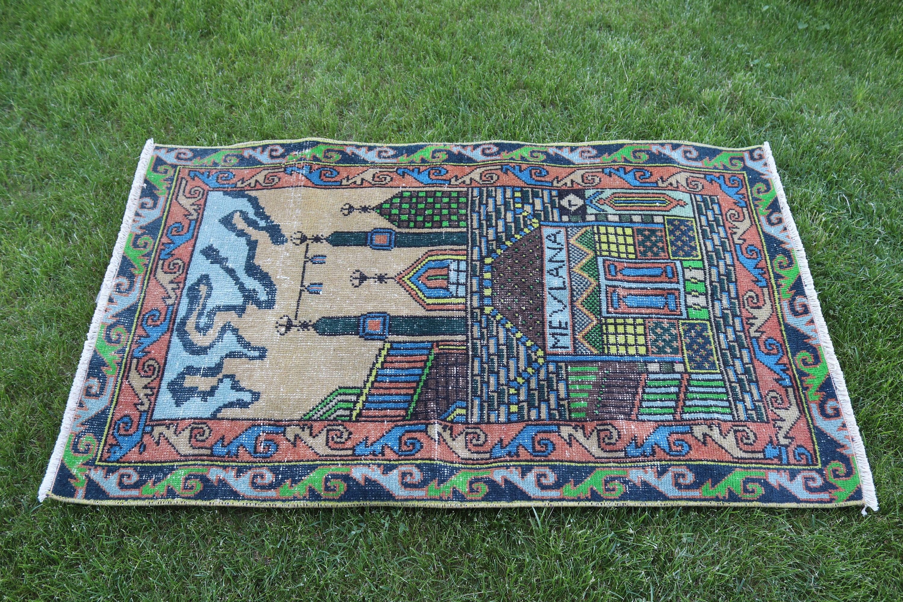 2.5x4.1 ft Küçük Halı, Boho Halı, Yeşil Yer Halısı, Banyo Halıları, Türk Halıları, Yatak Odası Halıları, Vintage Halılar, Çocuk Halısı, Modern Halılar