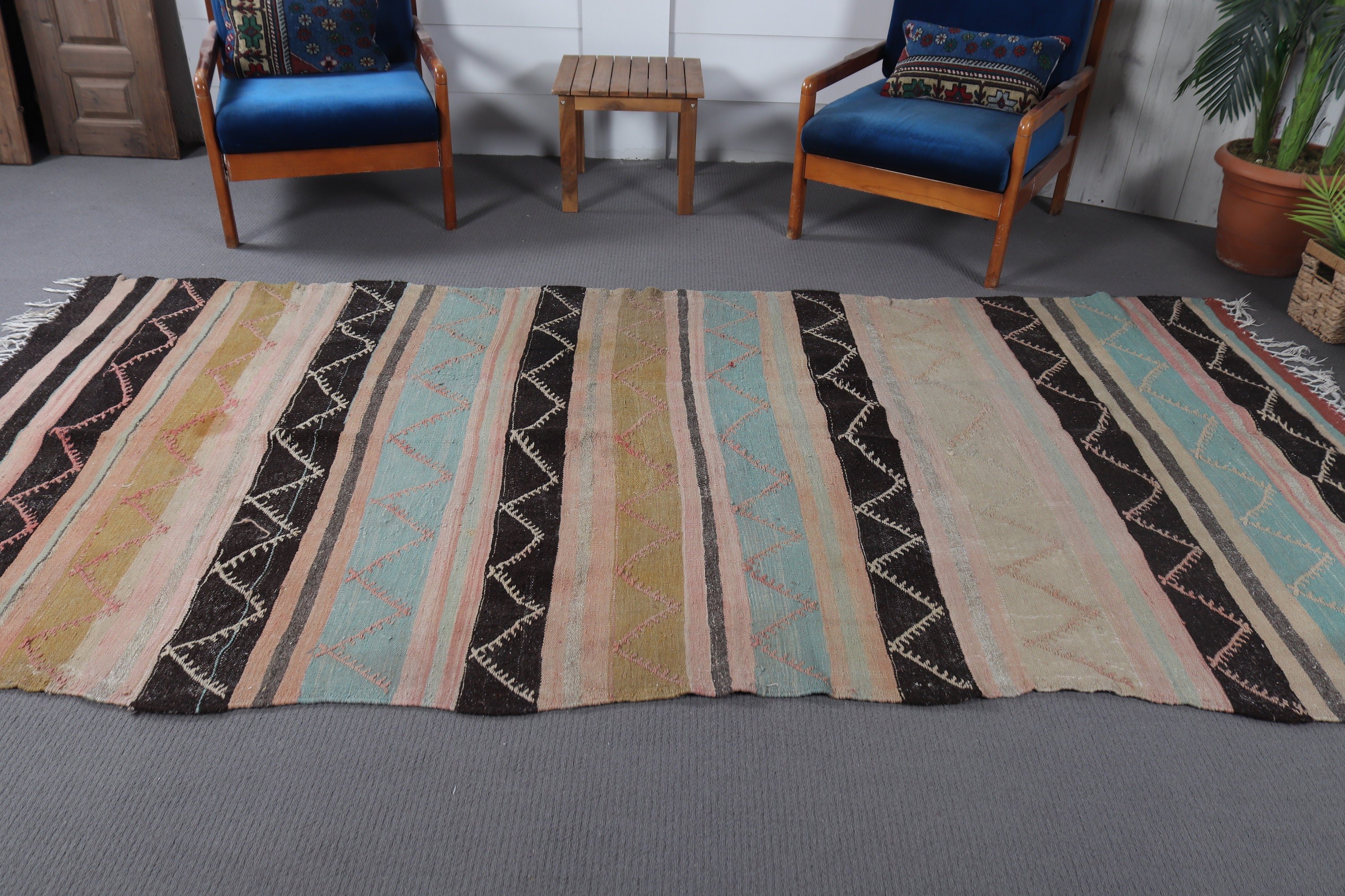 Büyük Oushak Halı, Salon Halısı, Türk Halıları, Modern Halı, Bej Yer Halıları, 5.1x10.5 ft Büyük Halılar, Vintage Halı, Geometrik Halı, Kilim