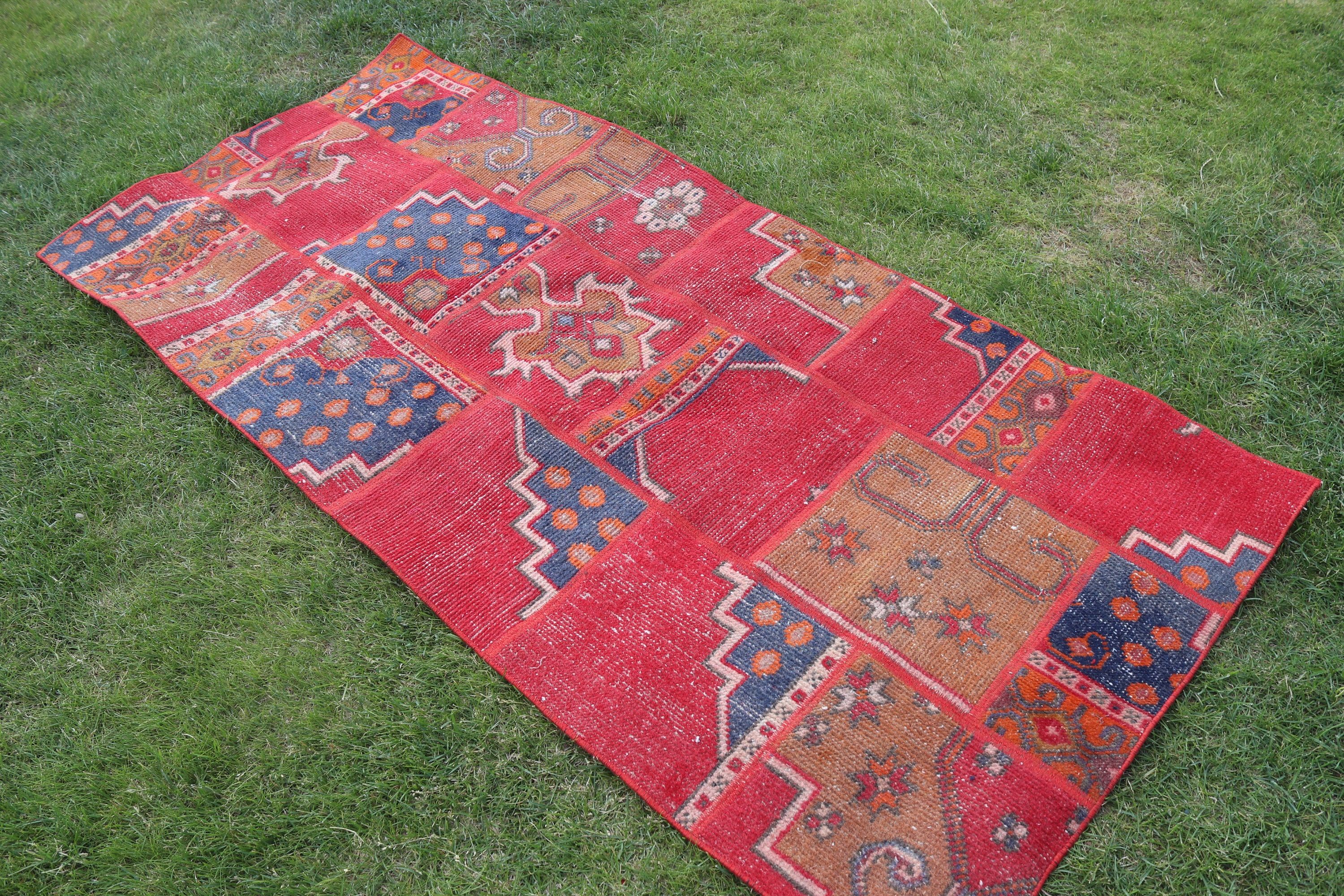 Turkish Rug, Rugs for Boho Accent, Vintage Rugs, Bedroom Rugs, Nursery Rugs, 3x6.7 ft Accent Rugs, Red Boho Rugs, Floor Rugs, Cool Rugs