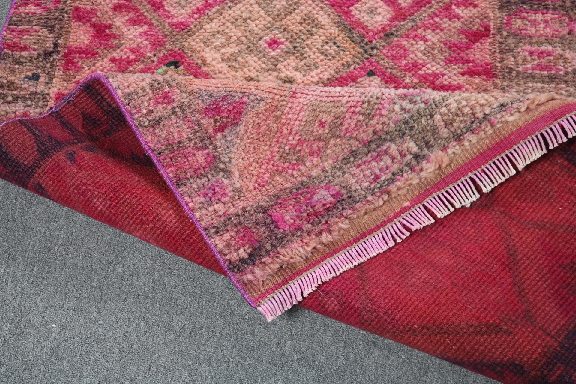 Pink Cool Rugs, 2.4x9.5 ft Runner Rug, Rugs for Vintage Runner, Geometric Rug, Luxury Rugs, Turkish Rugs, Stair Rugs, Vintage Rugs