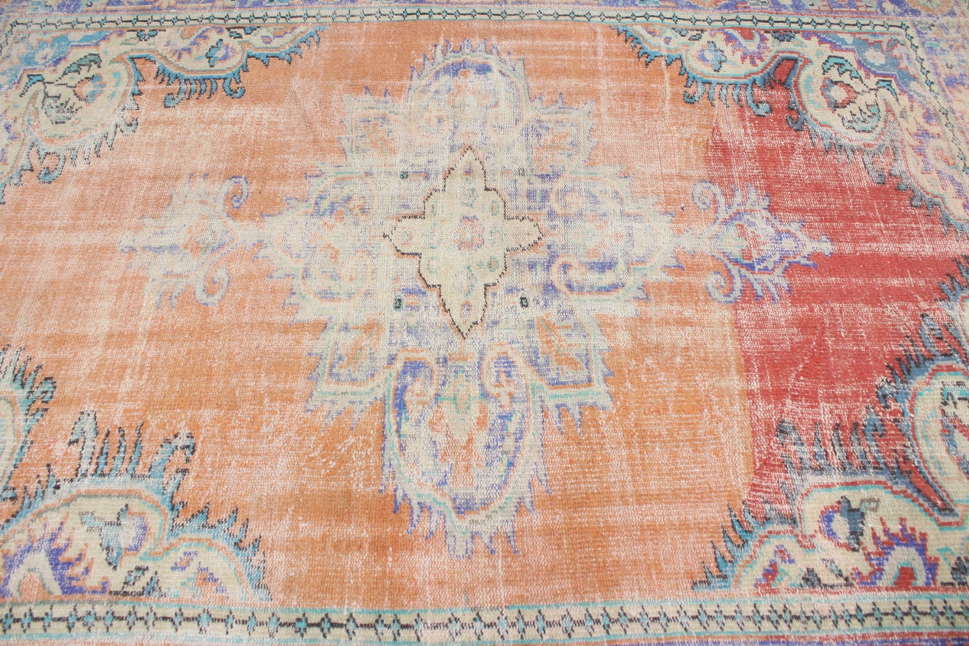 Yemek Odası Halısı, Türk Halısı, Sevimli Halı, Anadolu Halısı, Turuncu Ev Dekorasyonu Halısı, Vintage Halılar, Salon Halısı, 6.1x8.4 ft Büyük Halı