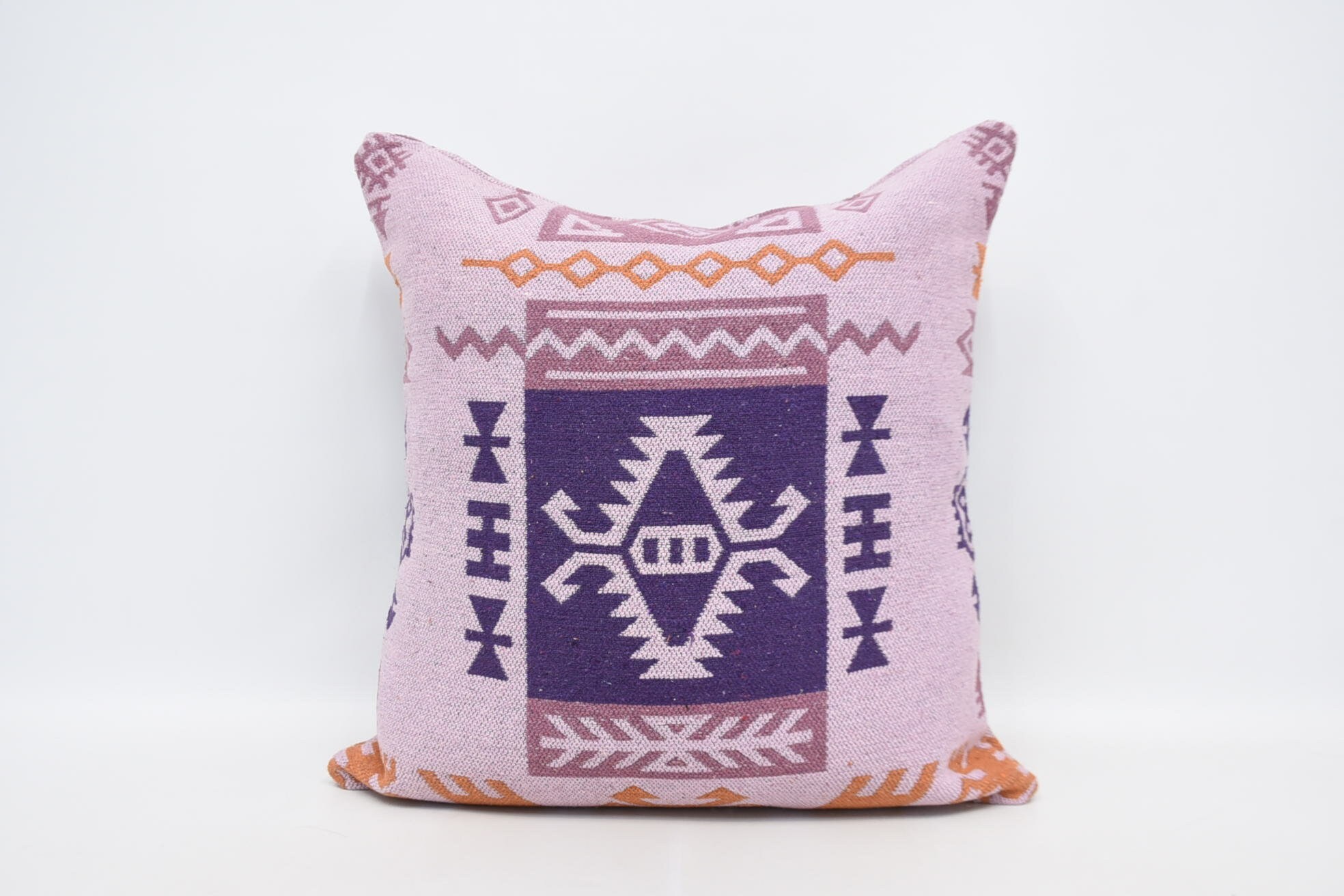 Throw Kilim Pillow, Vintage Kilim Throw Pillow, Accent Cushion, Pillow for Sofa, 28"x28" Purple Pillow Case, Cotton Pillow Sham