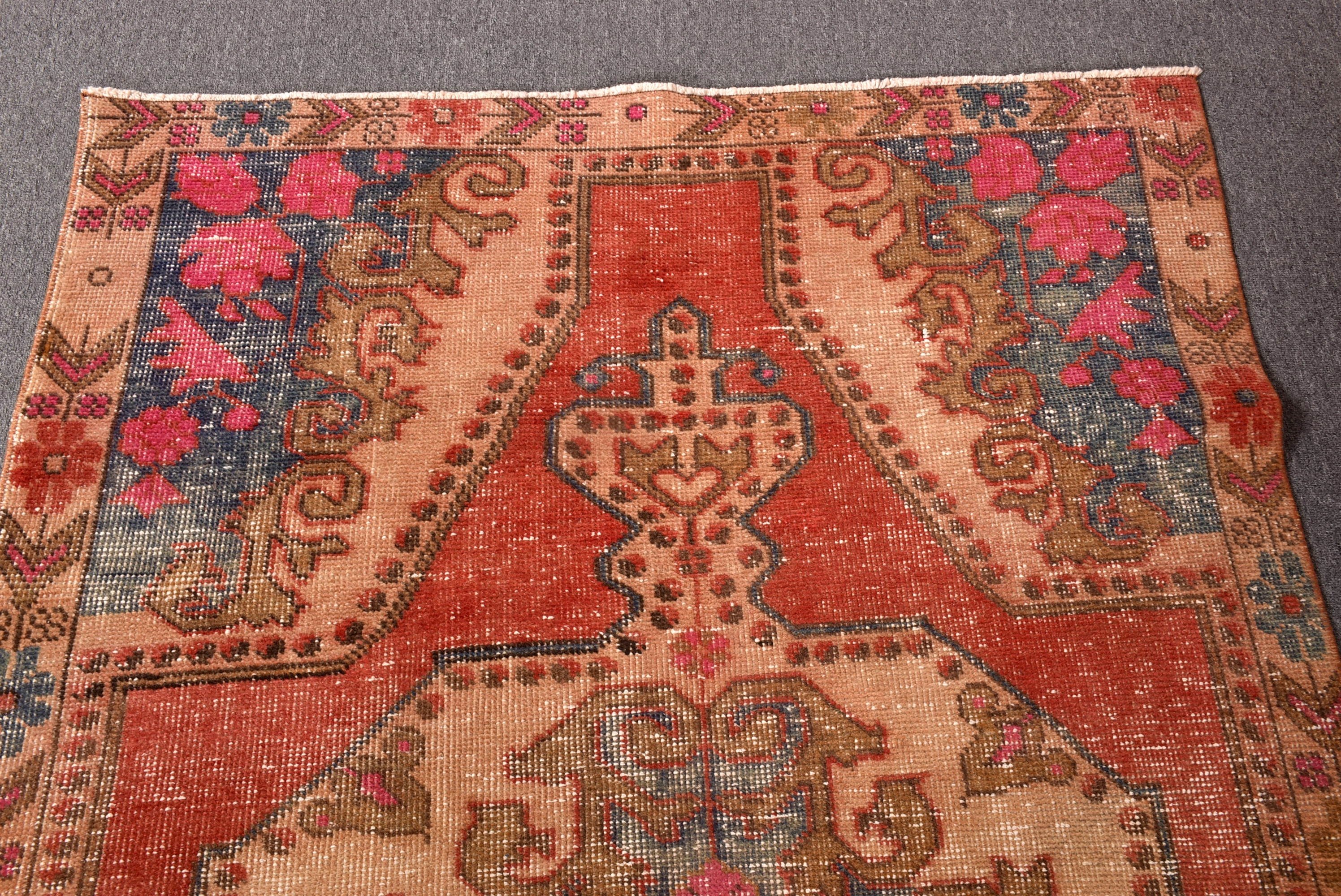 Vintage Halılar, Türk Halıları, Açıklama Halıları, Kırmızı Fas Halısı, 4.1x7 ft Alan Halısı, Vintage Alan Halıları, Boho Alan Halıları, Geometrik Halılar