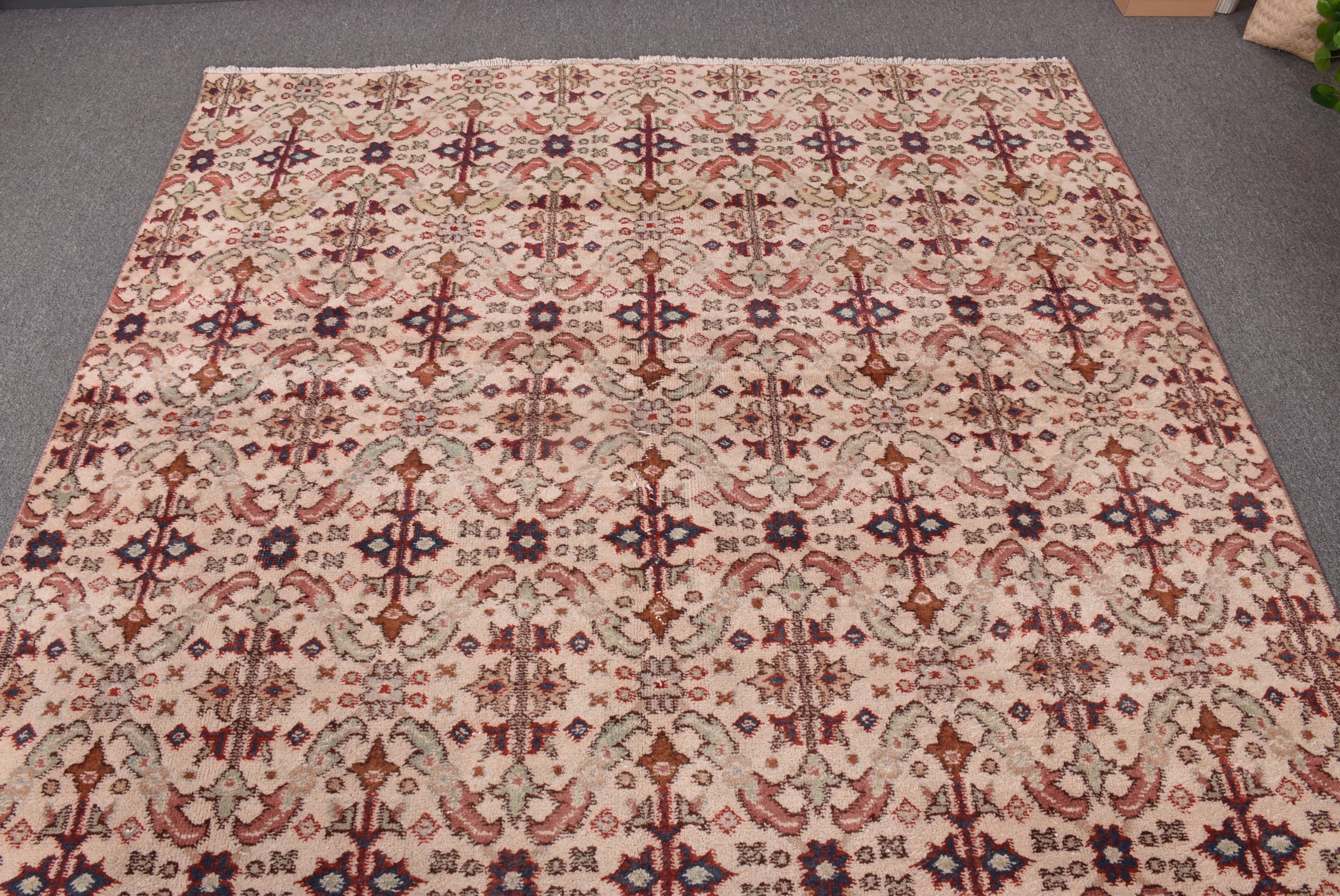 Turkish Rug, Kitchen Rug, Large Vintage Rug, Pink Neutral Rugs, Geometric Rug, Dining Room Rug, Vintage Rug, 5.7x9.1 ft Large Rugs