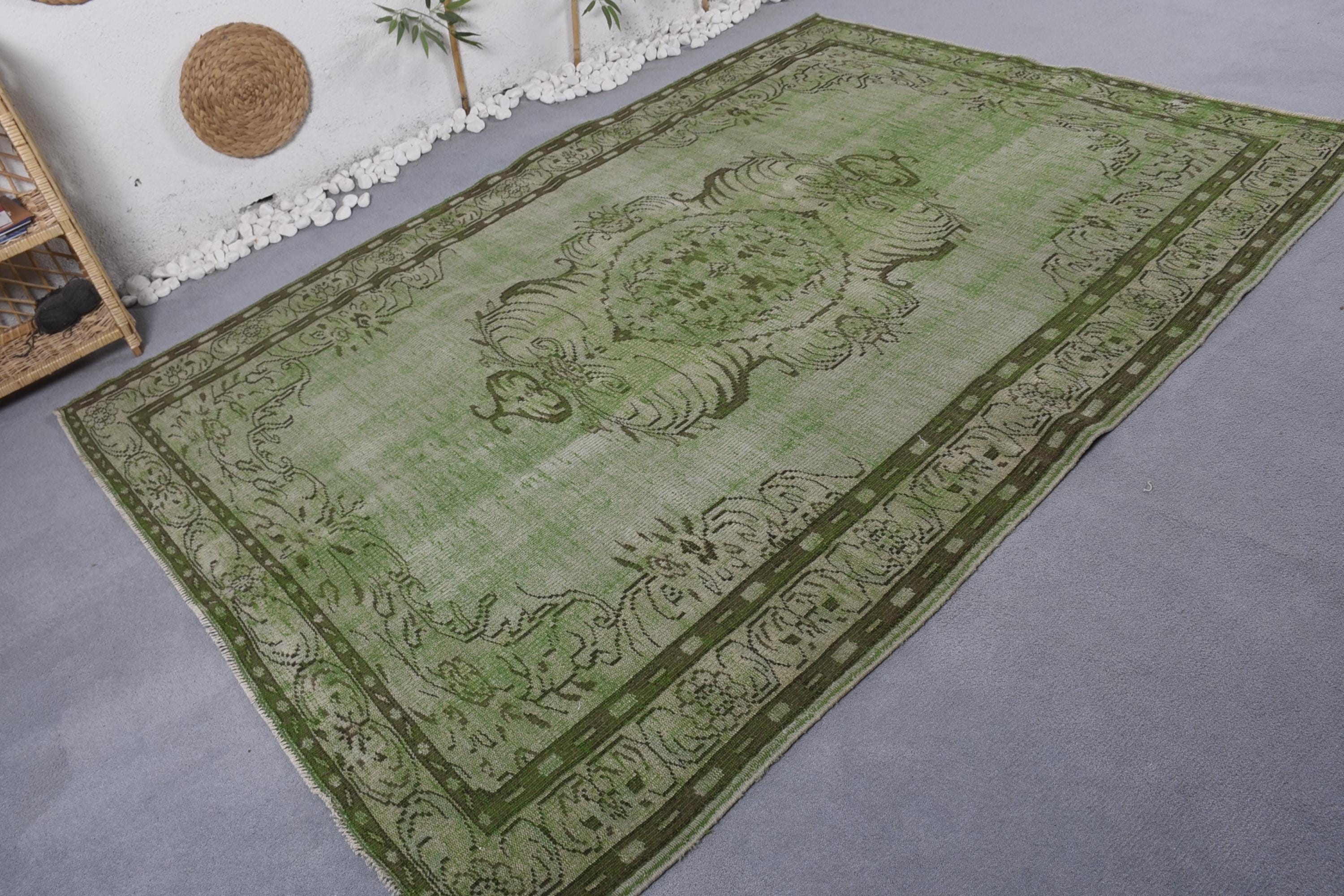 Kitchen Rug, Turkish Rug, Vintage Rug, 6.3x8.9 ft Large Rug, Rugs for Bedroom, Bedroom Rugs, Luxury Rugs, Dining Room Rug, Green Wool Rugs