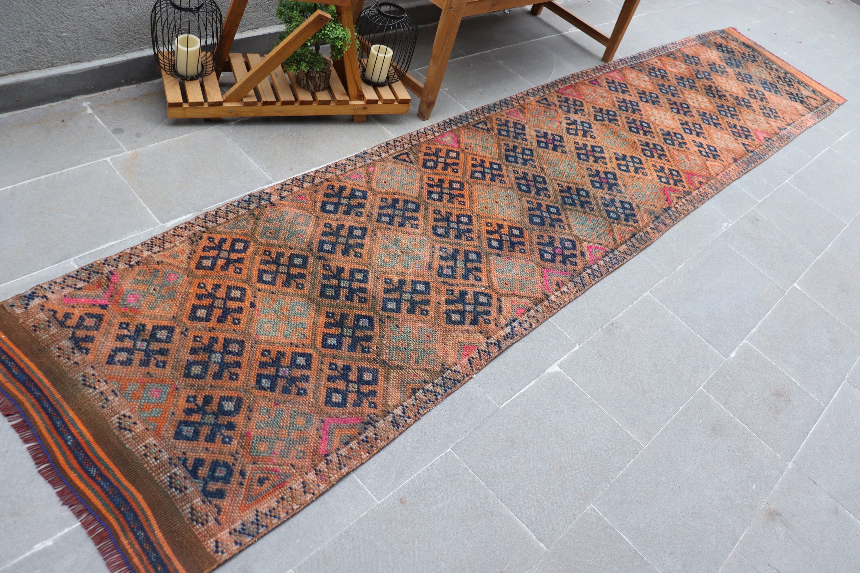 Orange Anatolian Rug, Anatolian Rug, Corridor Rugs, Vintage Rugs, Stair Rugs, Bedroom Rugs, 2.6x13.5 ft Runner Rugs, Old Rug, Turkish Rugs