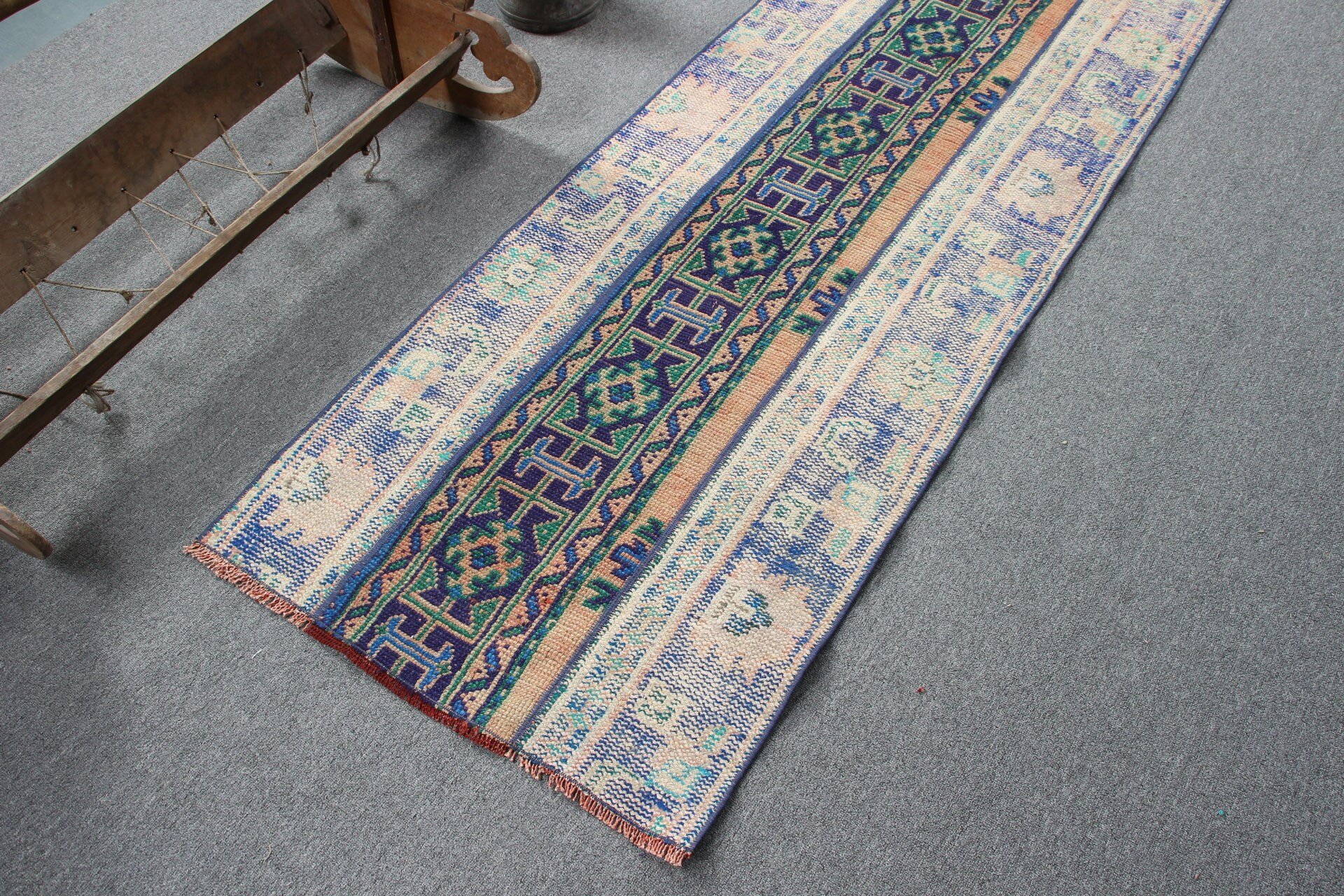 Blue Wool Rugs, Rugs for Runner, Kitchen Rug, Stair Rug, Pale Rug, Wool Rug, Oushak Rug, 2.4x7.8 ft Runner Rug, Vintage Rugs, Turkish Rugs