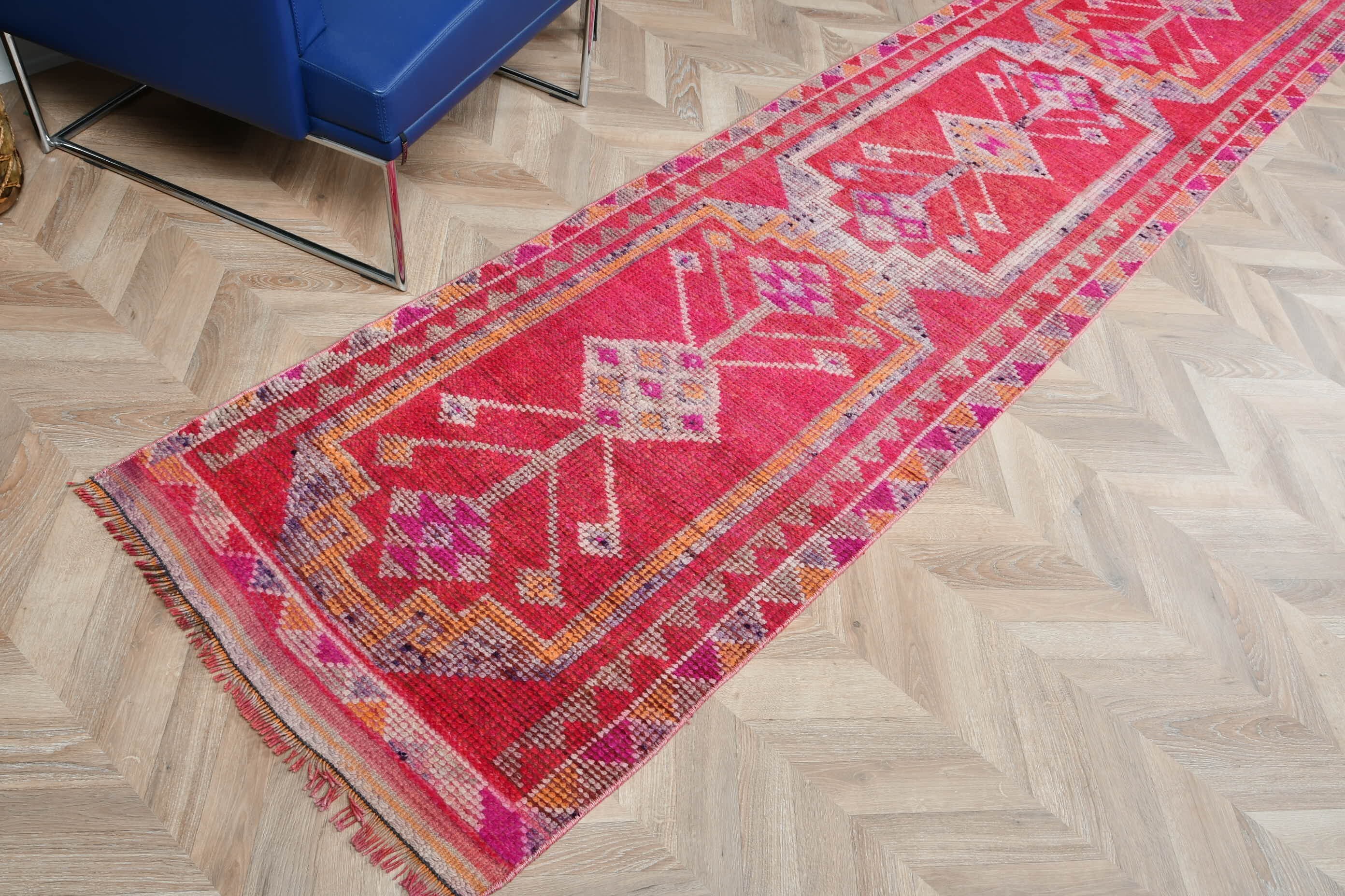 Koridor Halısı, Koridor Halıları, Türk Halıları, Vintage Halı, Pastel Halı, Ev Dekorasyonu Halıları, 2.7x12.2 ft Runner Halısı, Pembe Oryantal Halılar, Yatak Odası Halısı