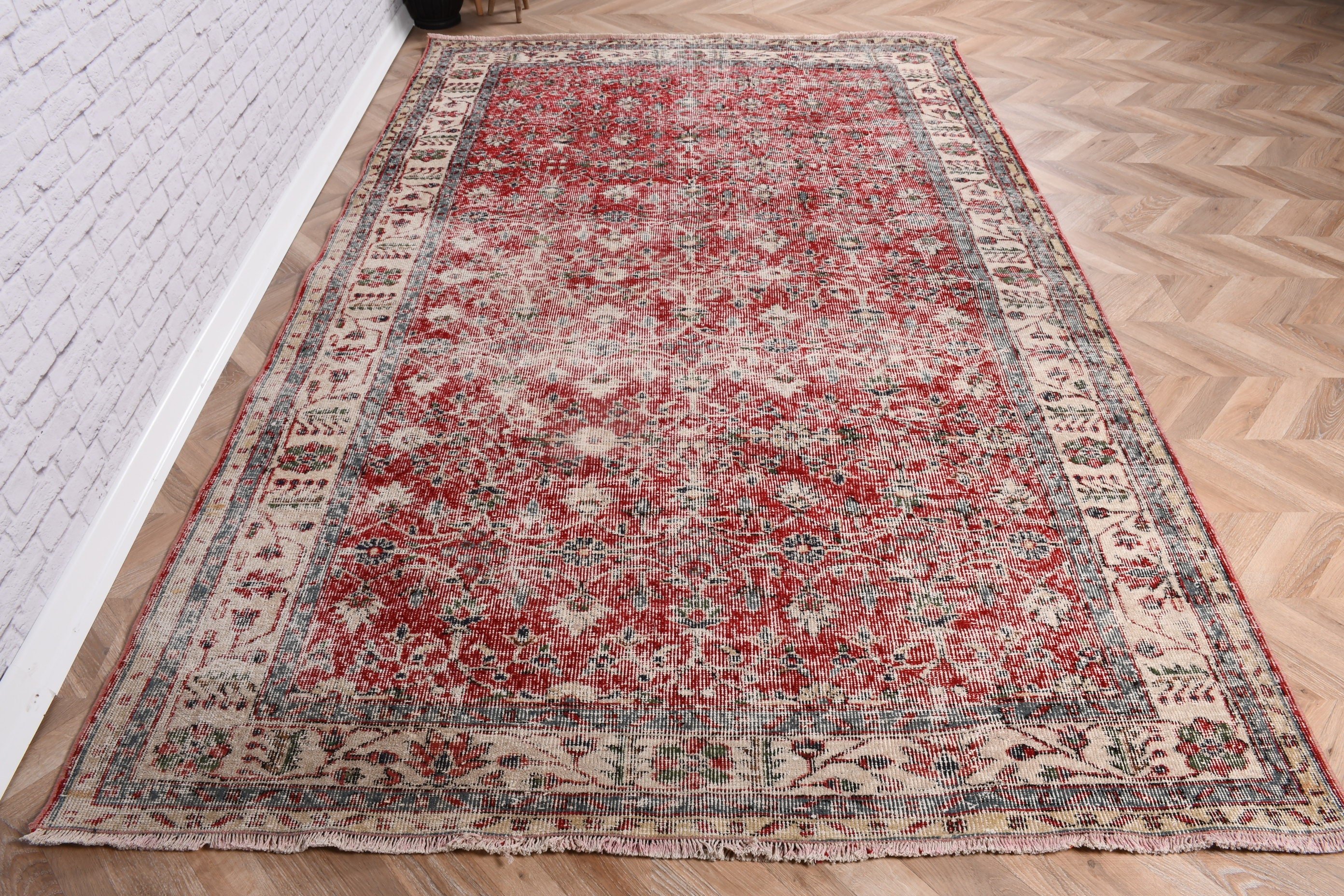 Kırmızı Yatak Odası Halısı, Vintage Halılar, Büyük Vintage Halı, El Dokuma Halı, Türk Halısı, Düz Dokuma Halı, 5.7x9.2 ft Büyük Halı, Yemek Odası Halısı