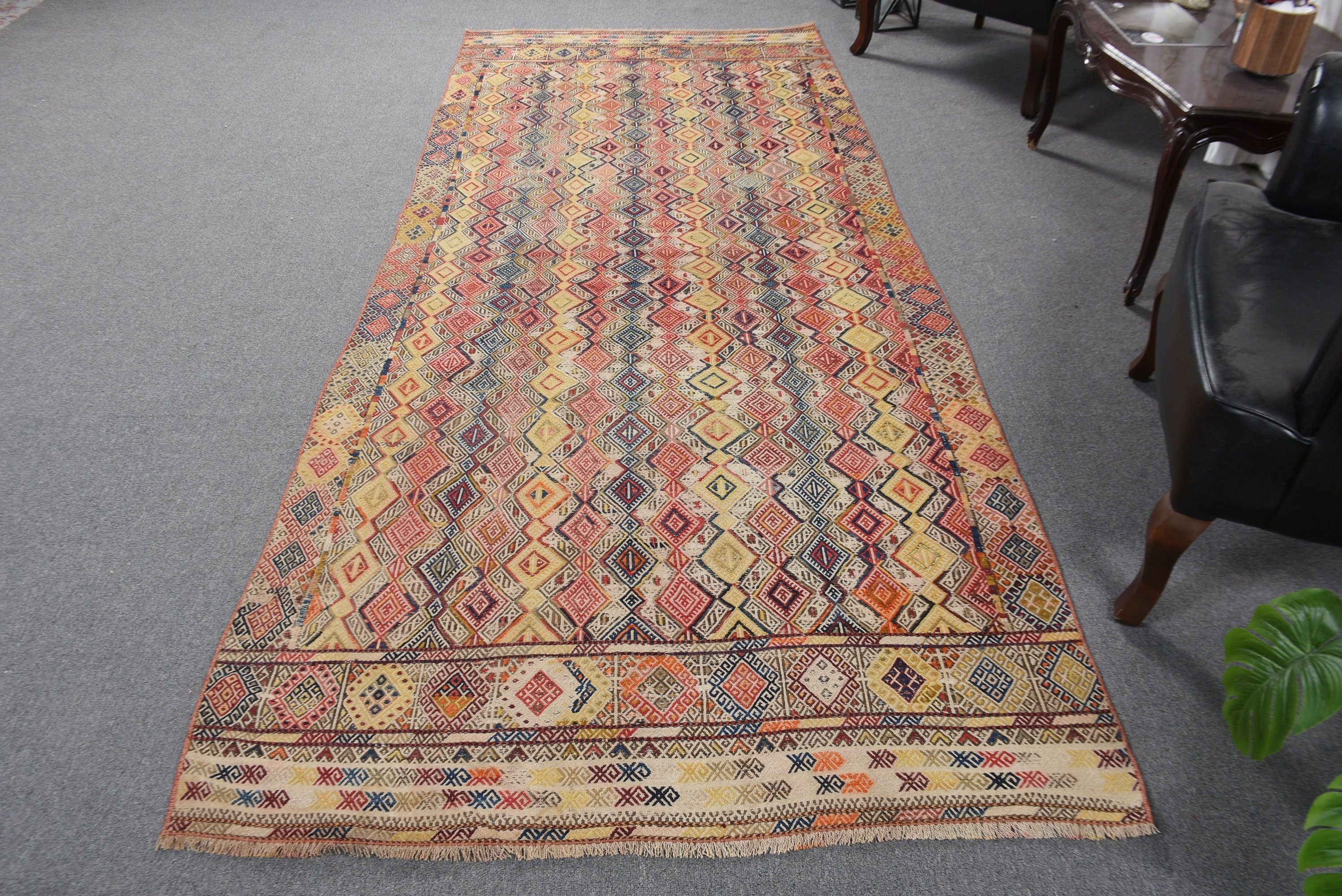 Kırmızı Antika Halılar, Büyük Oushak Halı, Vintage Halı, Lüks Halı, Türk Halıları, 4.3x10 ft Büyük Halılar, Anadolu Halıları, Salon Halısı, Oushak Halısı