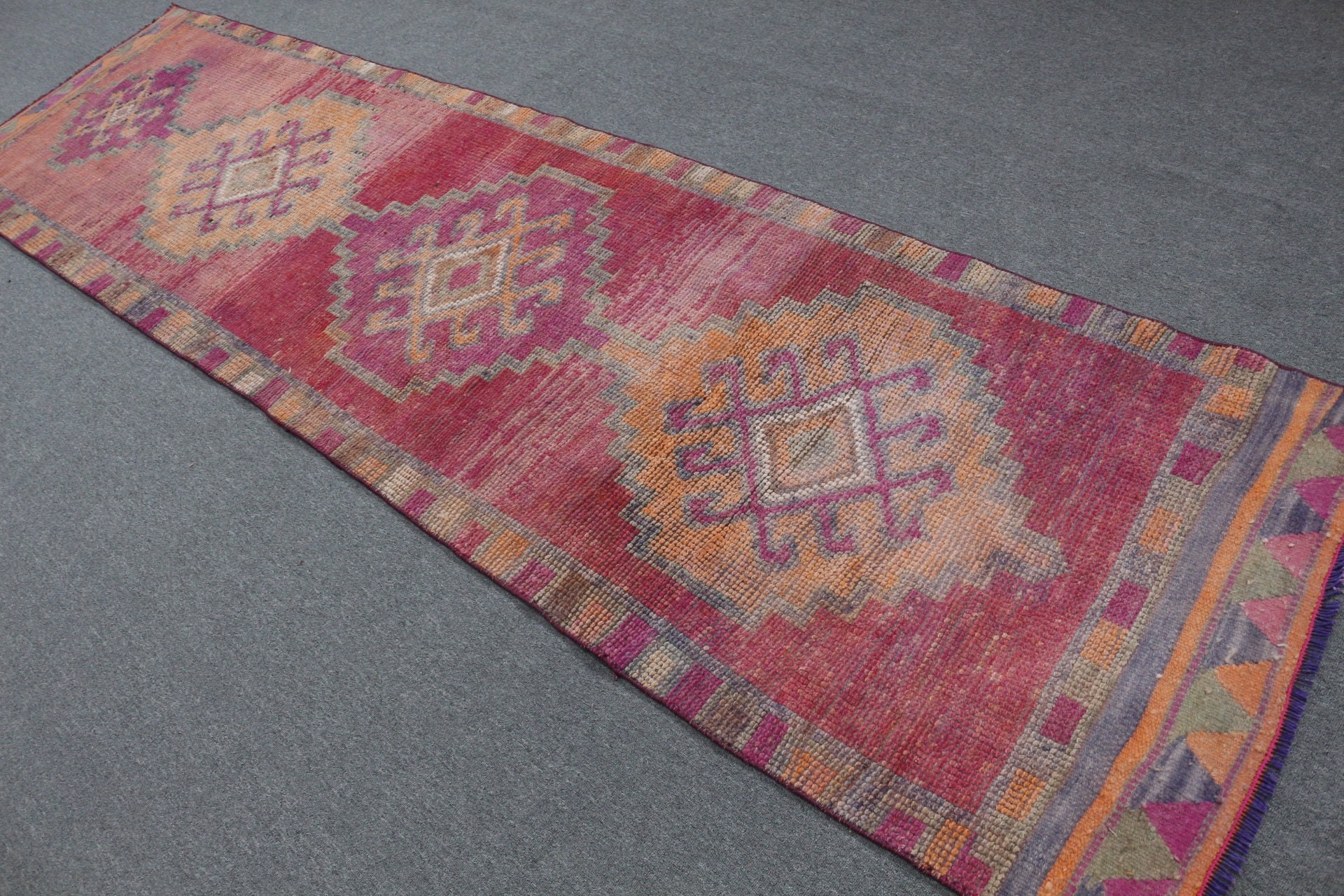 Turkish Rug, 3x11 ft Runner Rug, Kitchen Rug, Orange Home Decor Rug, Rugs for Hallway, Turkey Rug, Bedroom Rug, Vintage Rug, Corridor Rugs