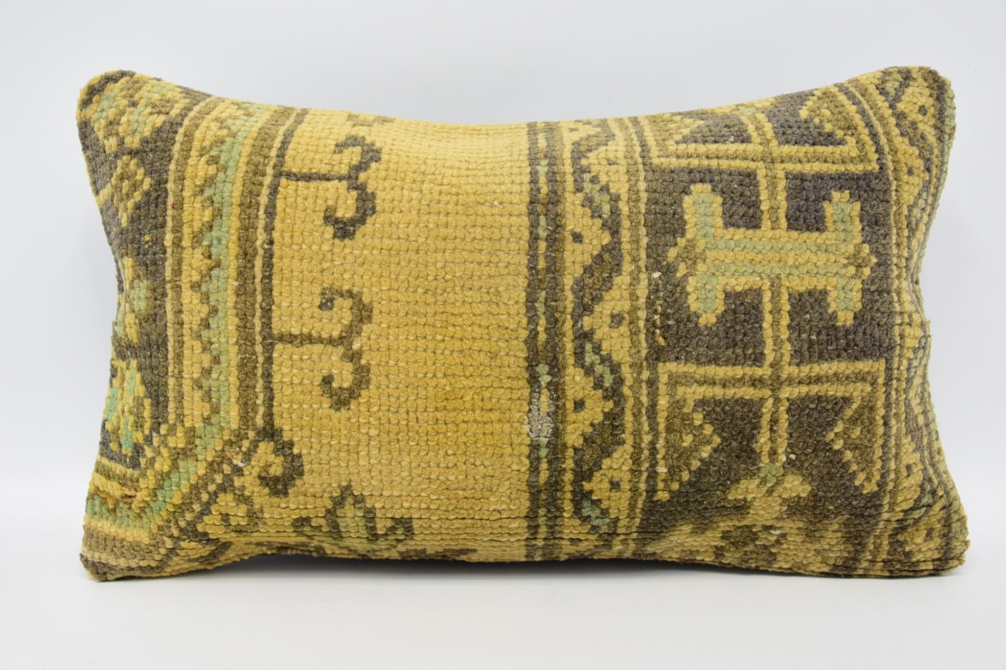 Floor Pillow Case, Designer Throw Cushion, 12"x20" Yellow Pillow, Vintage Pillow, Turkish Kilim Pillow, Pillow for Couch