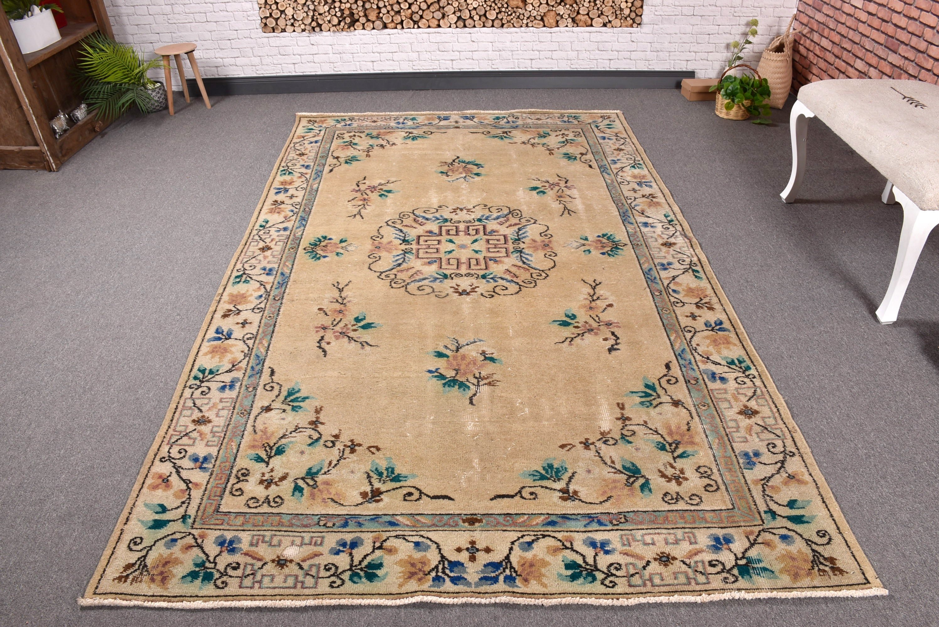 Düz Dokuma Halı, Vintage Halı, Büyük Boho Halı, Lüks Halılar, Türk Halısı, Yemek Odası Halıları, Bej 5.2x8.9 ft Büyük Halılar