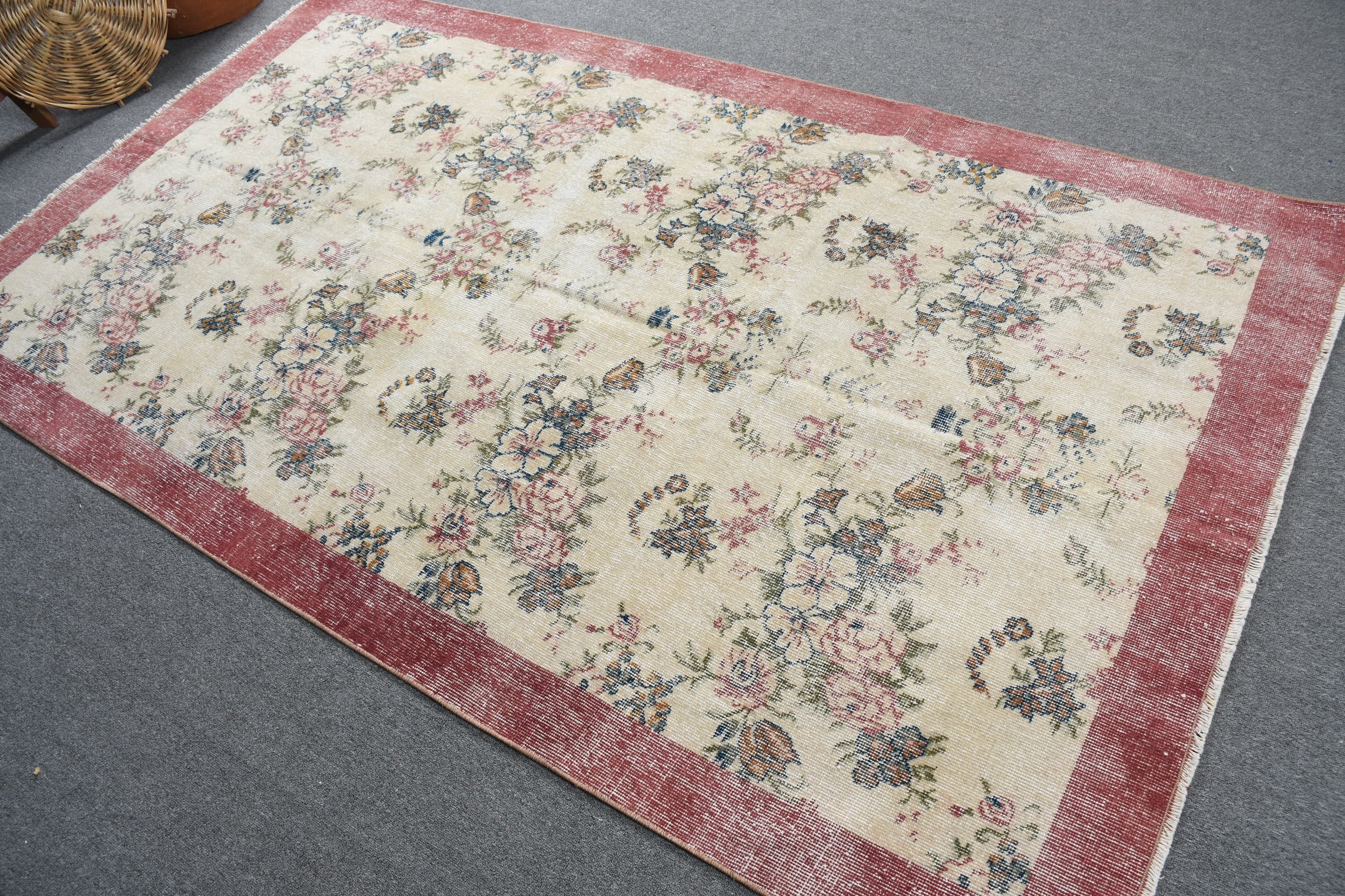 Dining Room Rug, Rugs for Floor, Vintage Rugs, Antique Rugs, Bedroom Rug, 4.7x8 ft Area Rug, Turkish Rug, Beige Wool Rug