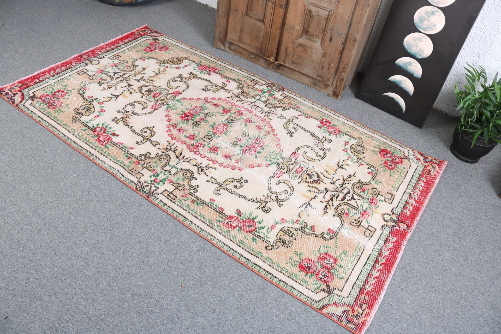 Türk Halısı, Çocuk Halıları, Vintage Halılar, Düz Dokuma Halılar, Bej Modern Halı, Boho Vurgulu Halılar, 3,5x6,7 ft Accent Halı, Oryantal Halı