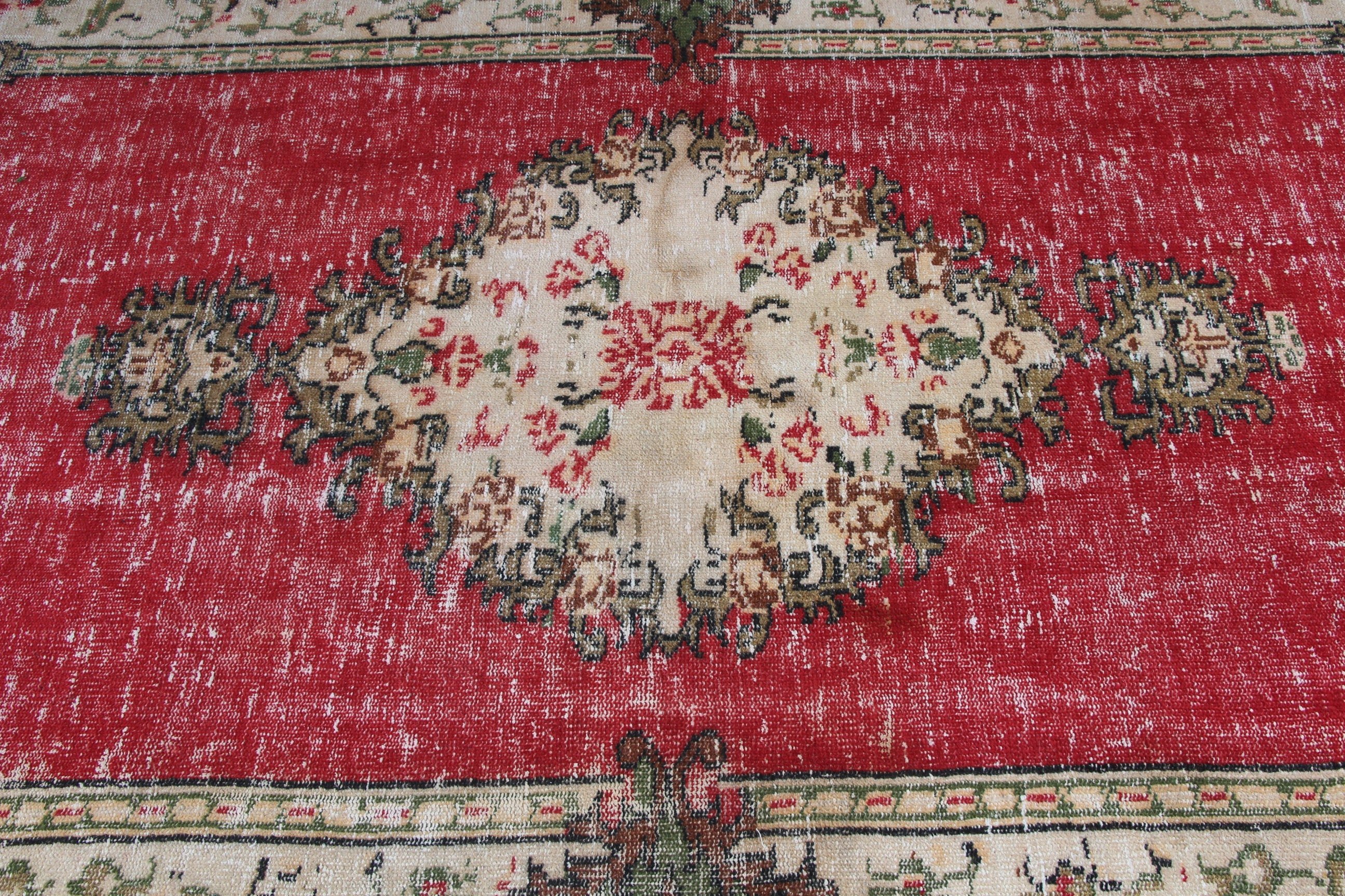 Türkiye Halıları, Yün Halı, Kırmızı Fas Halısı, Antika Halı, 4,7x8,1 ft Alan Kilimi, Türk Halıları, Yatak Odası Halıları, Vintage Halılar, Oushak Bölge Kilimi