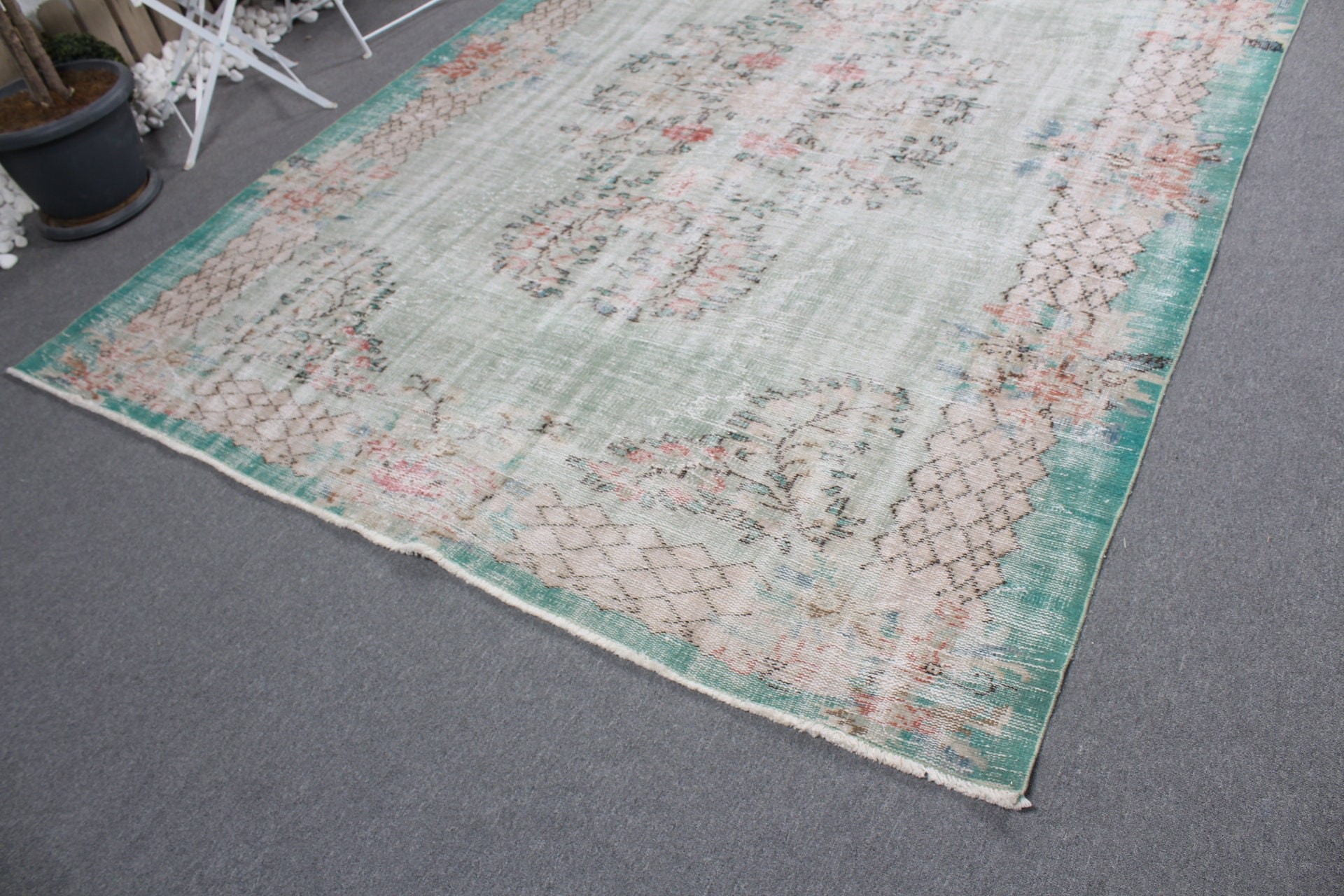 Living Room Rugs, Floor Rug, Green  7.1x10.2 ft Oversize Rugs, Vintage Rug, Turkish Rug, Saloon Rug, Bedroom Rugs, Muted Rug