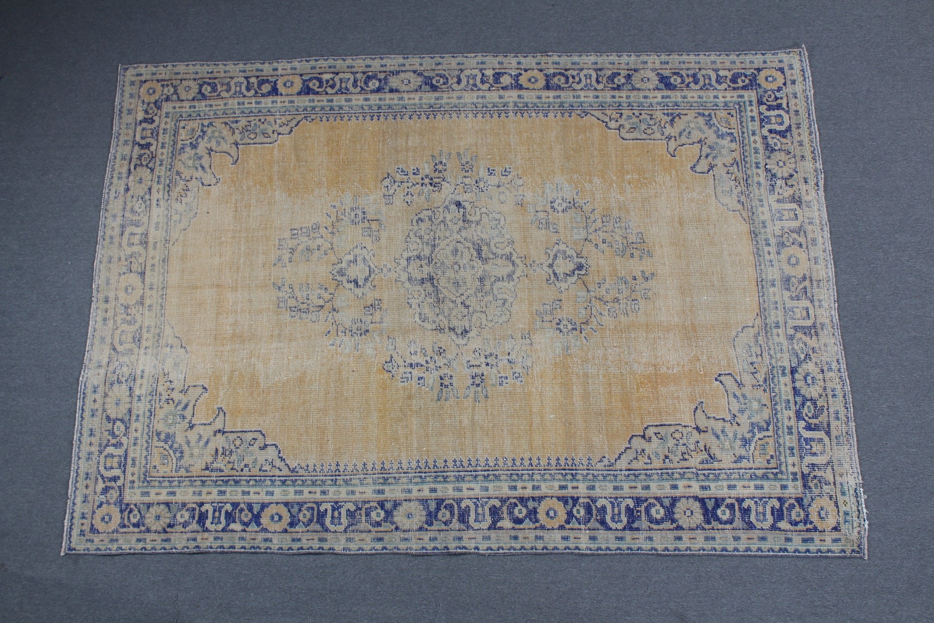 Oturma Odası Halıları, Oryantal Halılar, Vintage Halılar, Sarı 6,7x9,4 ft Büyük Halı, Yün Halı, Türk Halısı, Salon Halıları, Doğal Halı