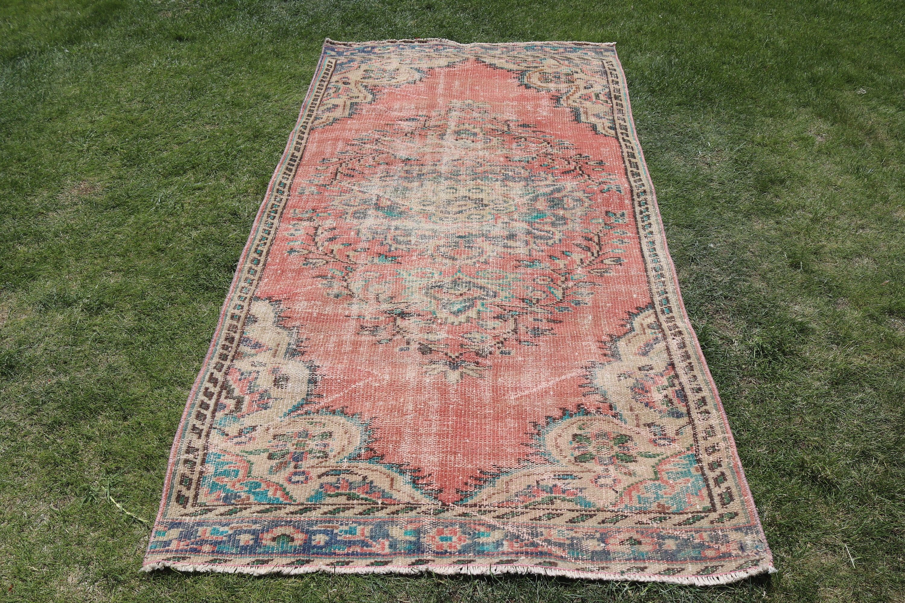 Orange Wool Rugs, Vintage Rugs, Vintage Area Rugs, Oriental Rugs, 4x7.8 ft Area Rug, Floor Rugs, Antique Rug, Rugs for Floor, Turkish Rug