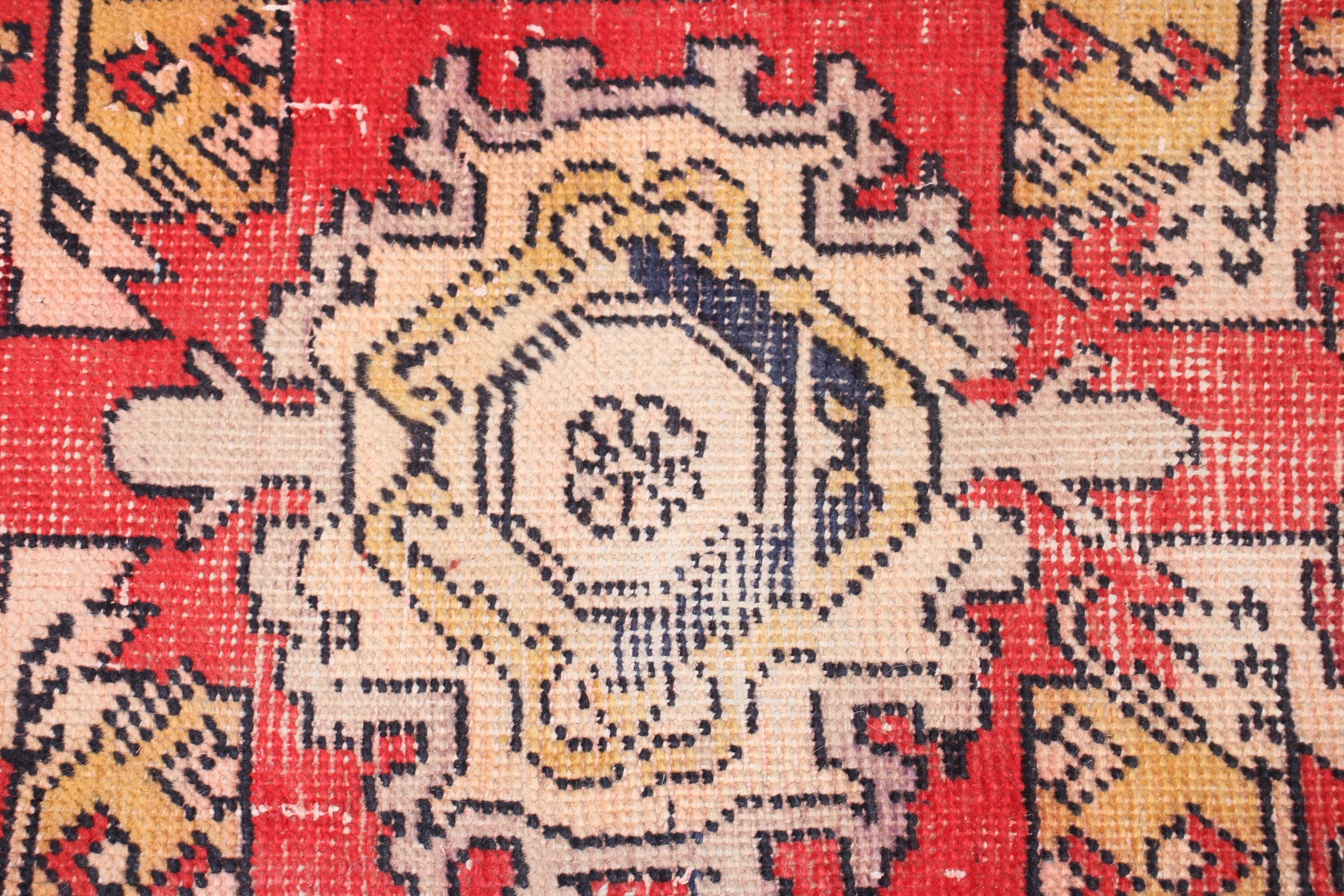 Yün Halı, Ofis Halısı, 1.5x2.7 ft Küçük Halı, El Dokuma Halı, Kırmızı El Dokuma Halılar, Türk Halısı, Vintage Halılar, Küçük Vintage Halı, Küçük Boho Halı