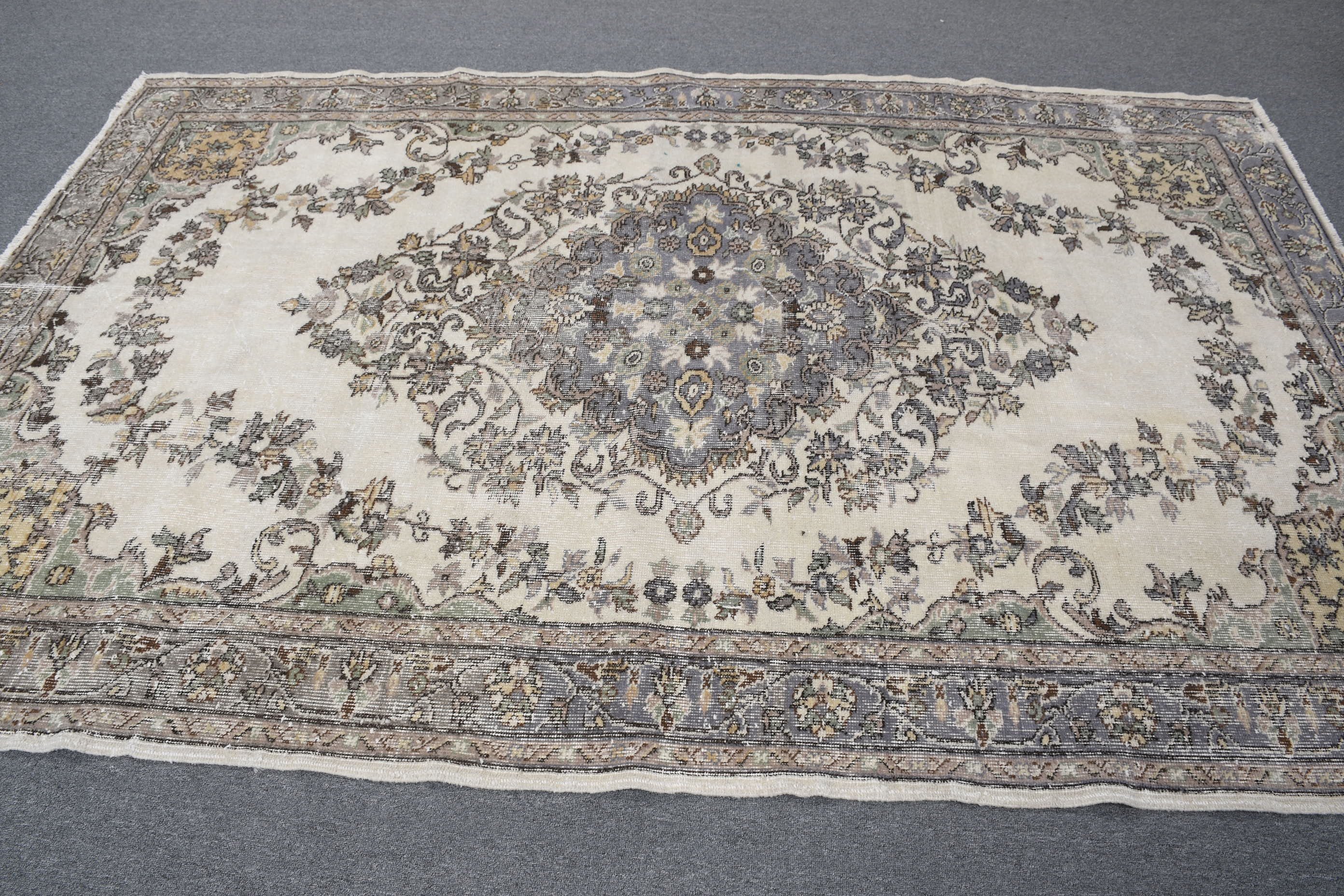 5,9x8,9 ft Büyük Halı, Vintage Halı, Yün Halılar, Mutfak Halısı, Bej Havalı Halılar, Salon Halıları, Yer Halısı, Eski Halı, Oturma Odası Halısı, Türk Halıları