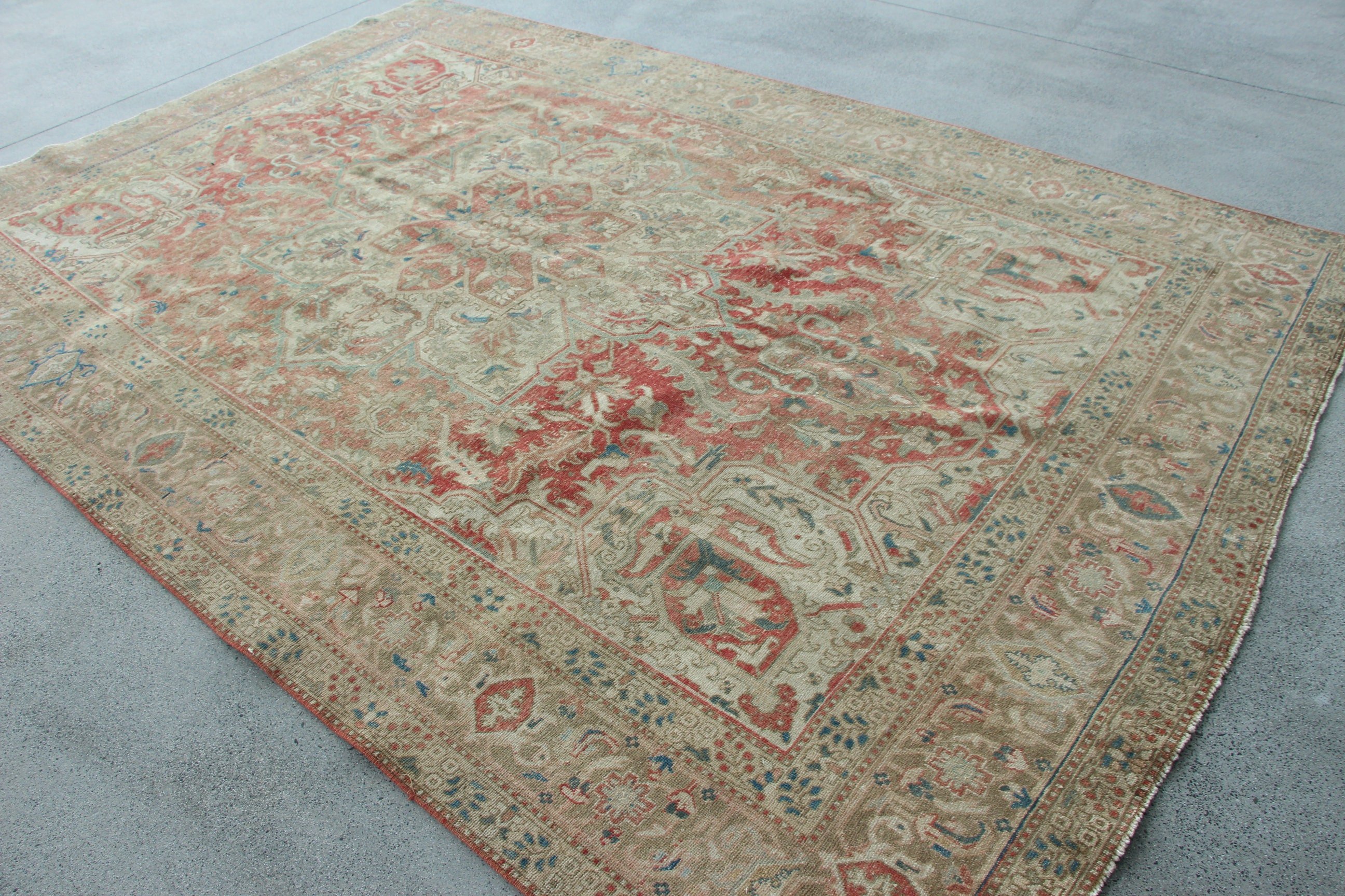 Antique Rugs, Exotic Rugs, Dining Room Rug, Vintage Rugs, Turkish Rugs, 7.3x11.3 ft Oversize Rugs, Beige Anatolian Rug