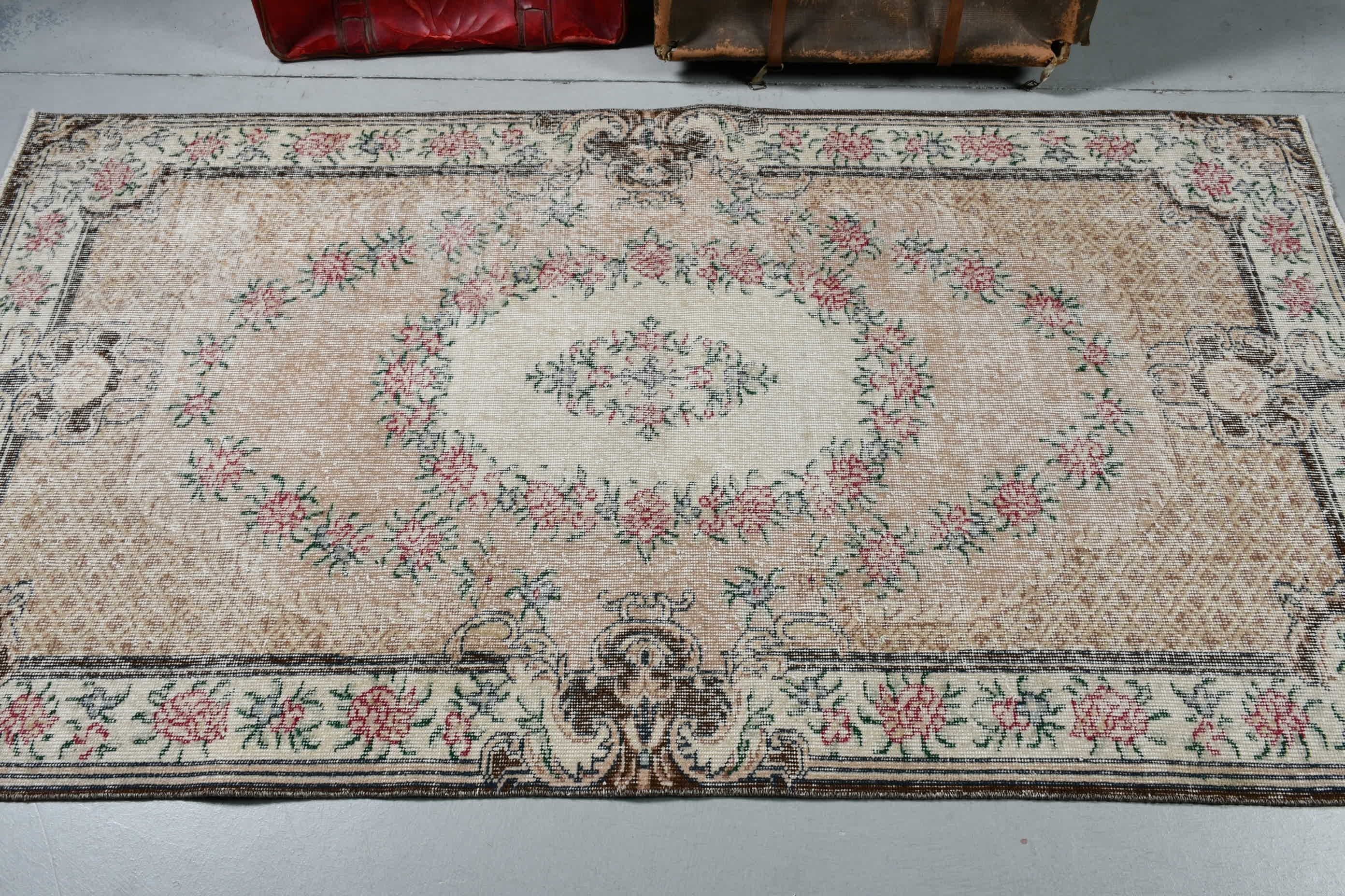 Bedroom Rugs, Antique Rug, Vintage Rugs, Dining Room Rug, 3.8x6.9 ft Area Rugs, Beige Kitchen Rug, Floor Rug, Bright Rug, Turkish Rug