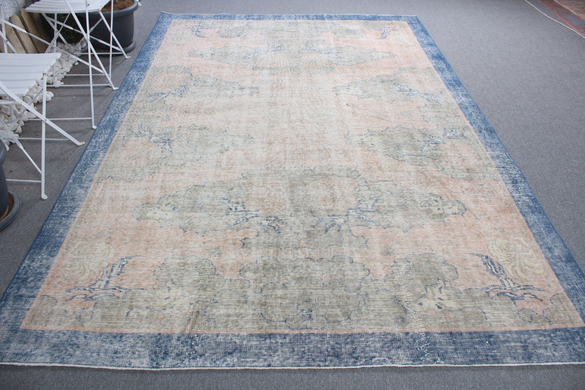 6.9x10.1 ft Large Rug, Salon Rug, Custom Rug, Bedroom Rug, Blue Oriental Rugs, Oushak Rug, Turkish Rugs, Vintage Rugs