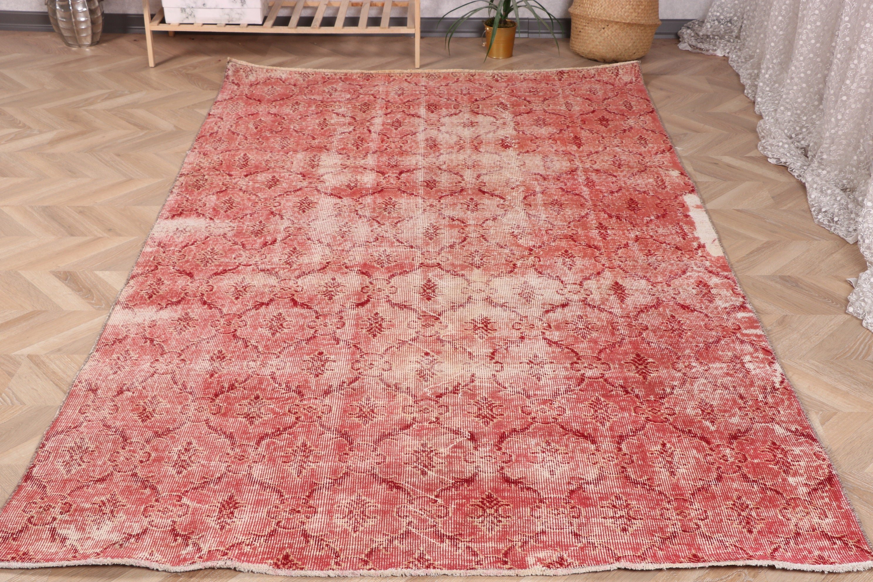 5x8.4 ft Büyük Halı, Bohem Halılar, Türk Halıları, Salon Halıları, Ev Dekorasyonu Halıları, Vintage Halı, Yatak Odası Halıları, Pembe El Dokuma Halılar