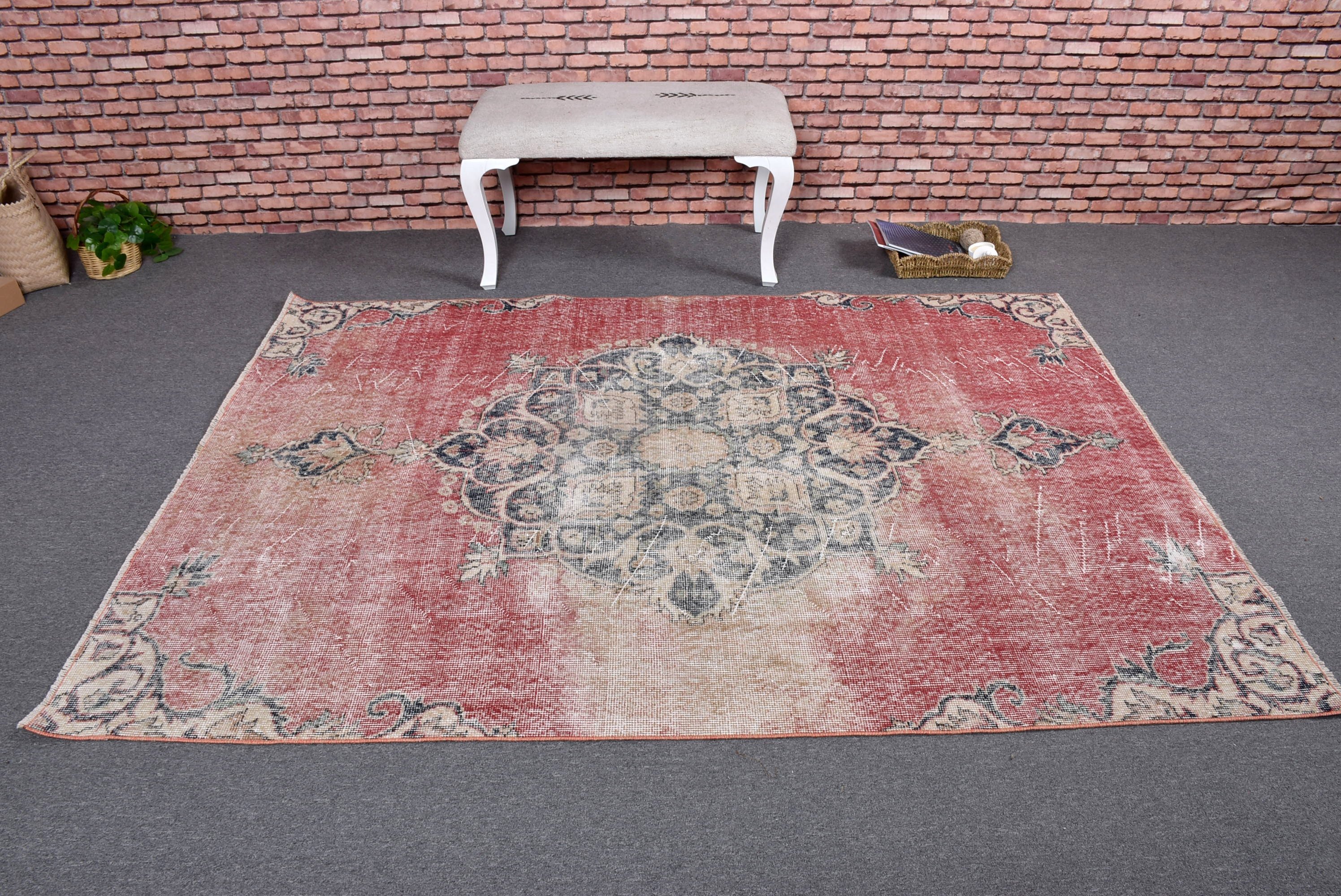 5.3x7.2 ft Area Rugs, Antique Rugs, Red Cool Rugs, Vintage Rug, Turkish Rugs, Outdoor Rugs, Rugs for Vintage Area, Floor Rug, Kitchen Rug