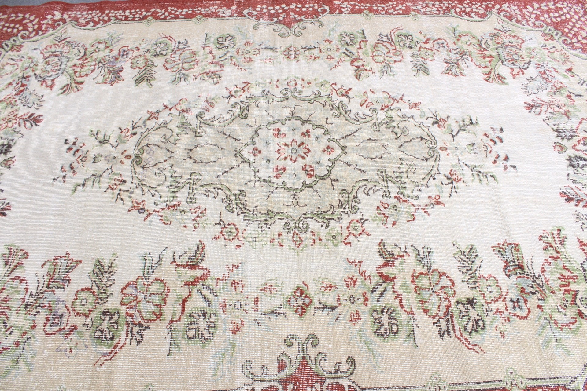 Sanat Halıları, Oushak Halısı, Türk Halısı, Yemek Odası Halıları, Bej Anadolu Halısı, Vintage Halı, Salon Halısı, 6,4x9,5 ft Büyük Halı