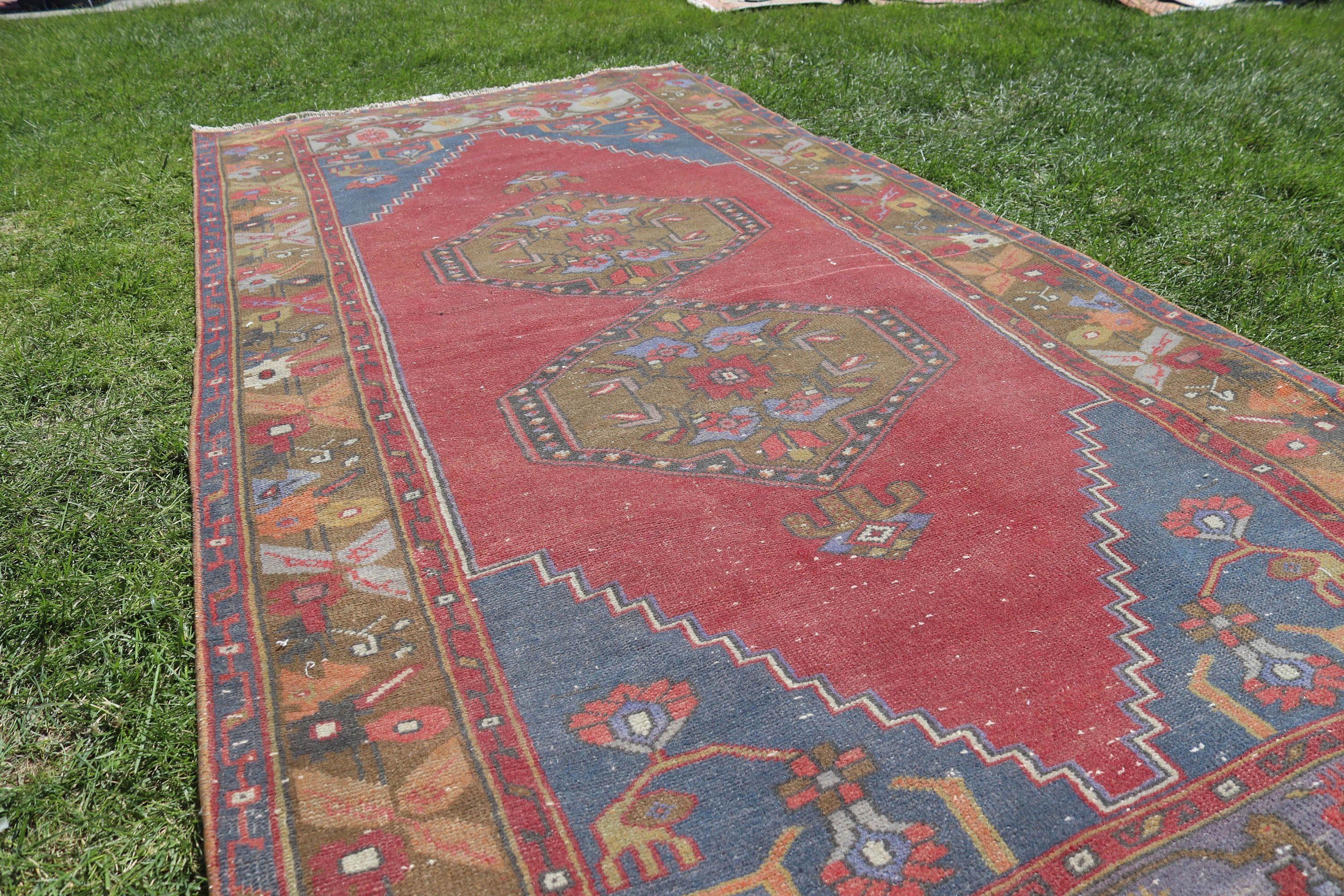 Ethnic Rug, Turkish Rug, Dining Room Rug, Red Floor Rugs, Geometric Rugs, Vintage Rugs, 3.6x8 ft Area Rugs, Rugs for Boho Area, Boho Rug