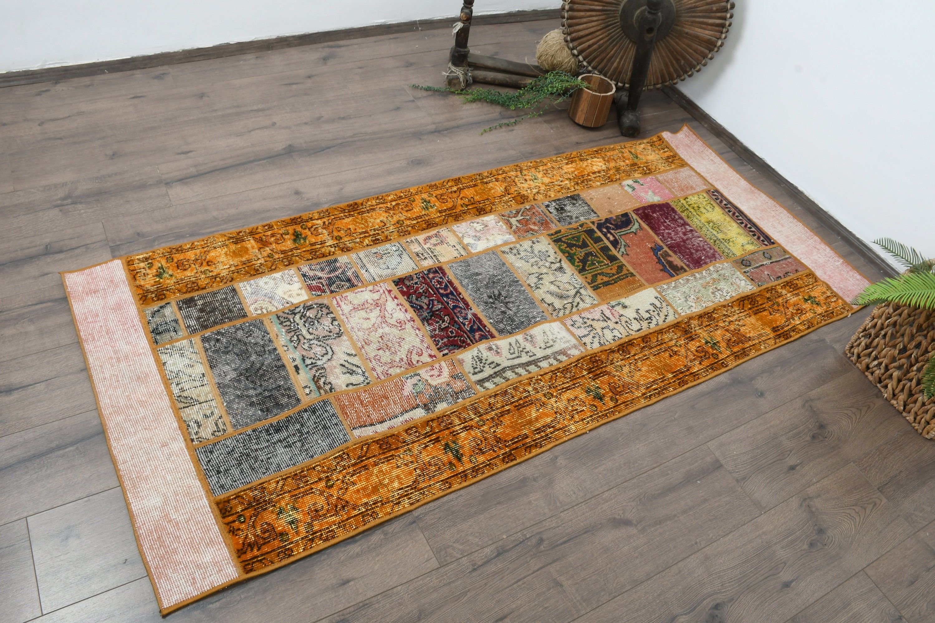 Vintage Rugs, Rugs for Kitchen, 2.9x6.5 ft Accent Rug, Cool Rugs, Yellow Floor Rug, Turkish Rug, Kitchen Rug, Antique Rug, Bedroom Rug