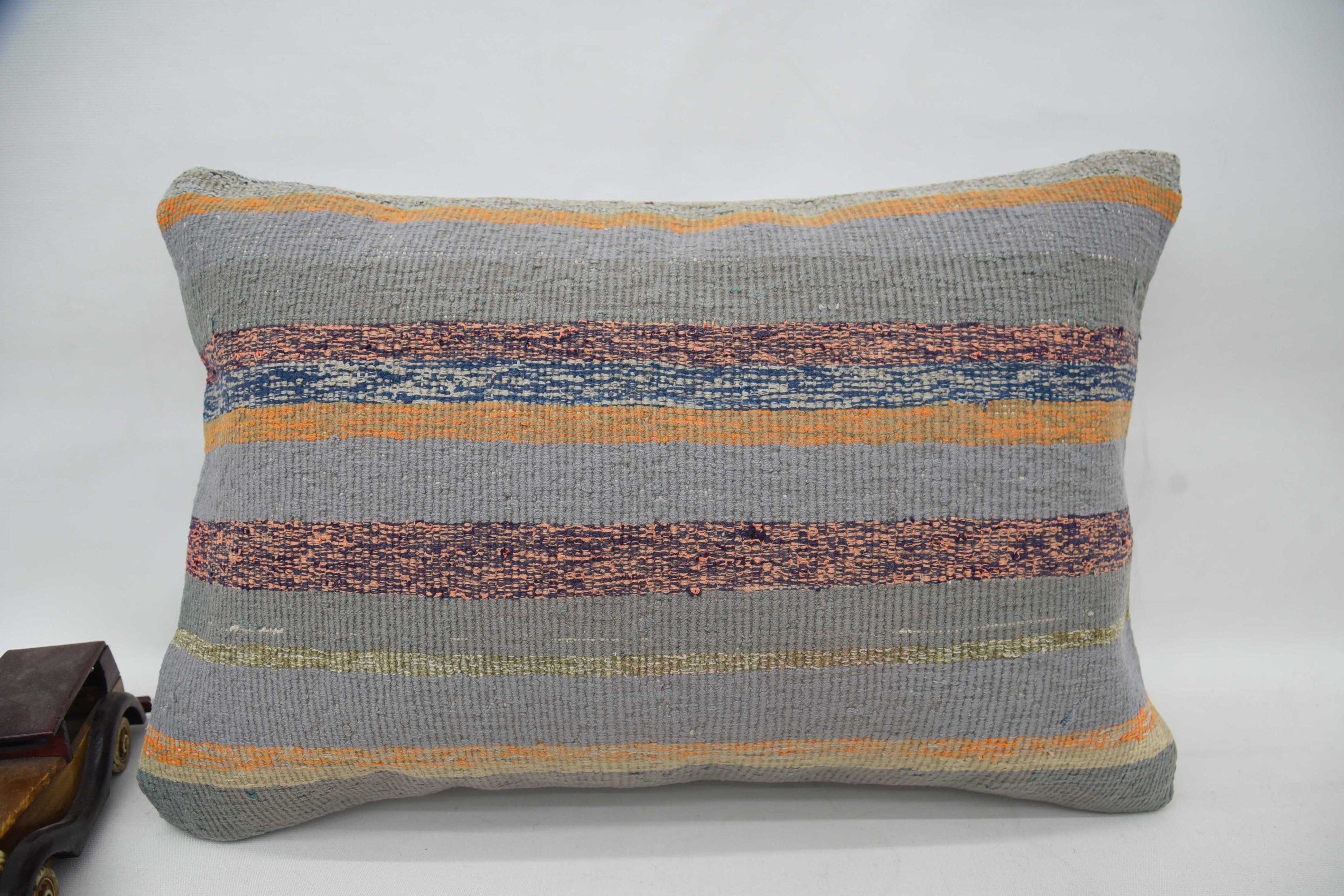Vintage Kilim Pillow Cushion Cover, Turkish Pillow, Meditation Pillow Case, Boho Pillow, 16"x24" Gray Cushion Case, Vintage Pillow