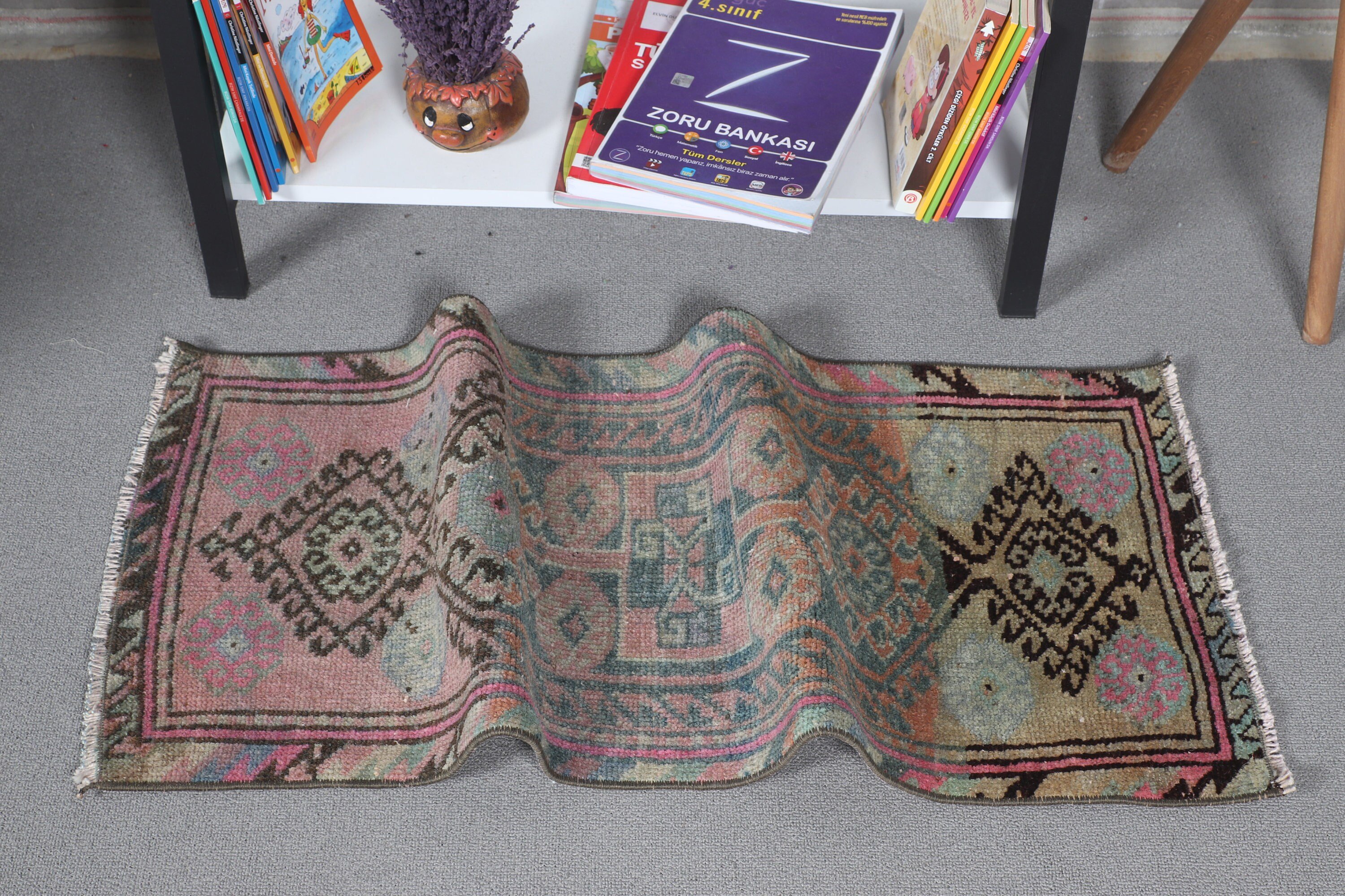 1.4x3.2 ft Küçük Halı, Vintage Halılar, Yurt Halısı, Türk Halısı, Oryantal Halılar, Mavi Antika Halılar, Araba Paspas Halısı, Mutfak Halısı, Mutfak Halıları