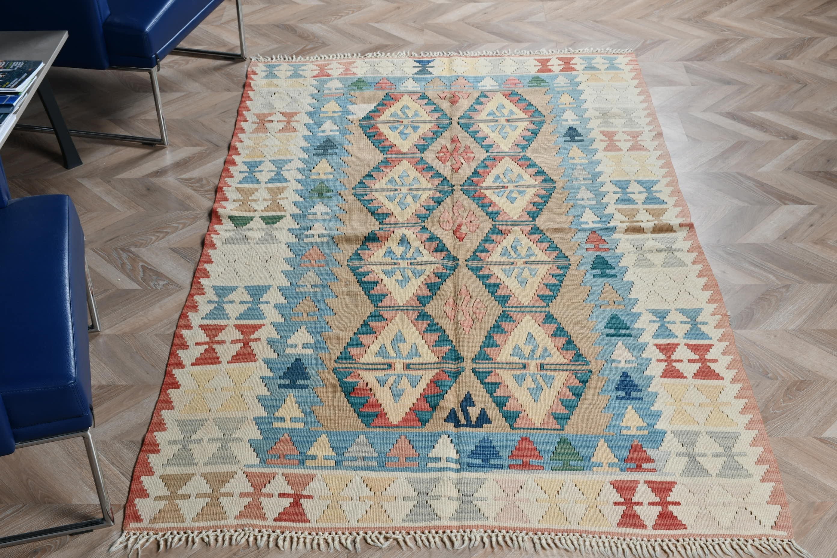 Havalı Halı, Vintage Halılar, Türk Halısı, Yemek Odası Halıları, 4,3x7,4 ft Alan Halısı, Boho Alan Halısı Halıları, Yer Halısı, Bej Soğuk Halılar, Antika Halı