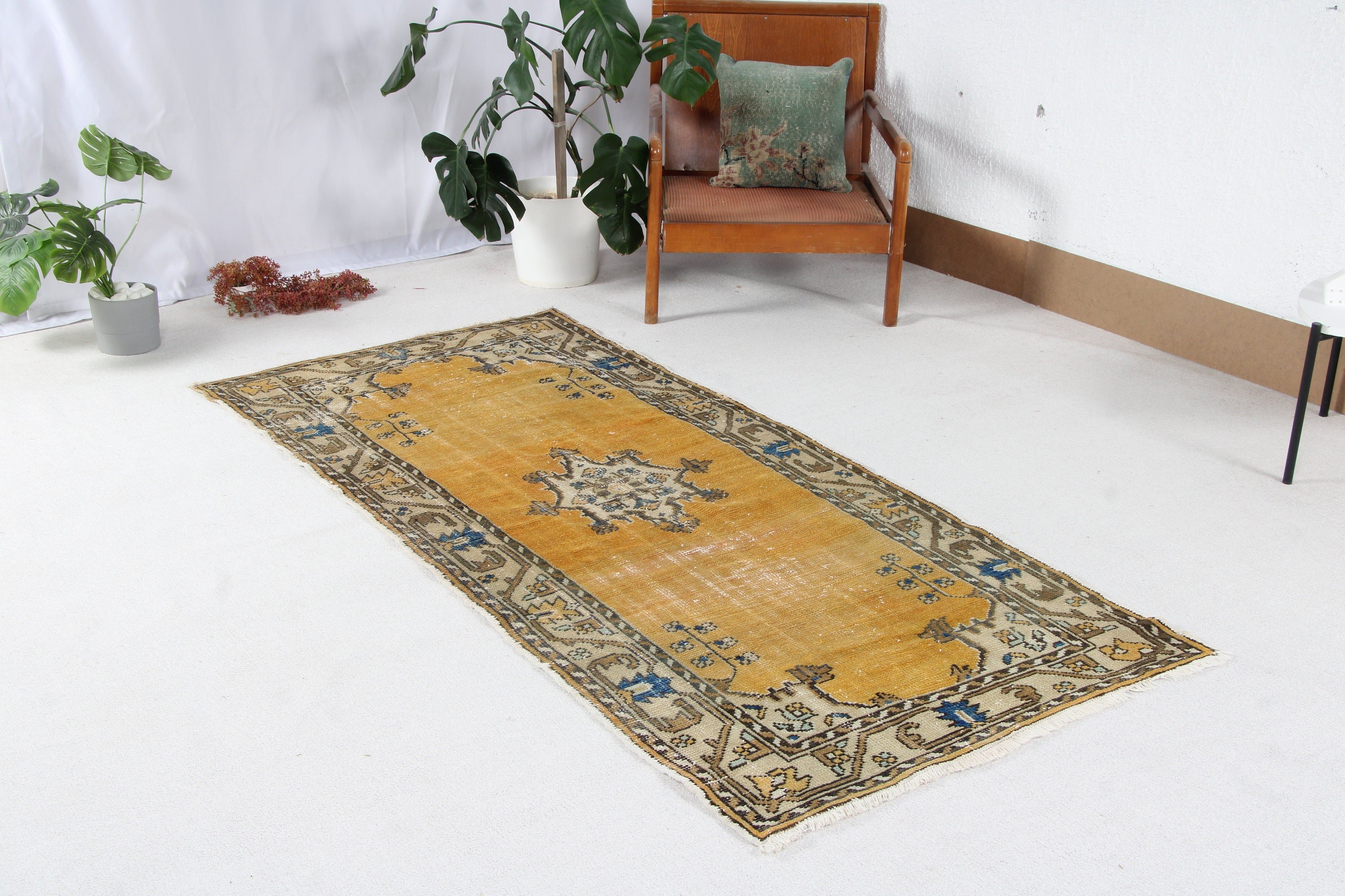 Sarı Ev Dekor Halıları, Boho Halısı, Aztek Halısı, 3,3x7,3 ft Alan Halısı, Türk Halıları, Vintage Halılar, Yer Halısı, Lüks Halı, Mutfak Halıları