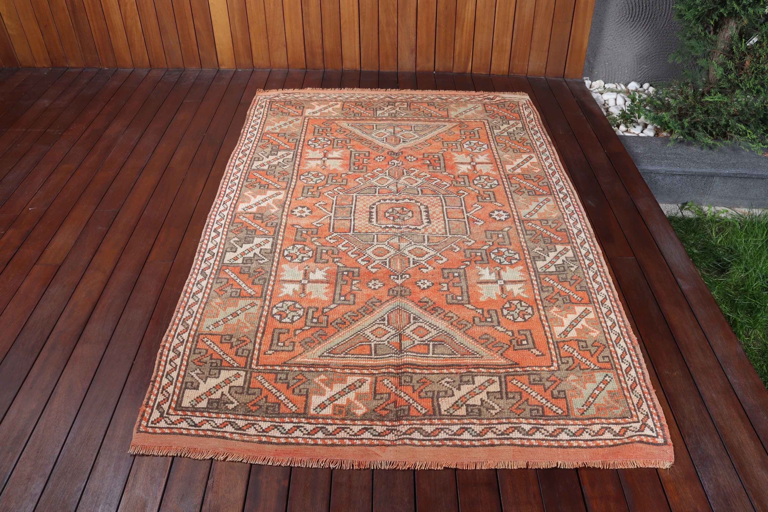 Bedroom Rug, Turkish Rug, Vintage Rugs, Kitchen Rug, 4.3x6.6 ft Area Rugs, Luxury Rugs, Outdoor Rug, Orange Oushak Rugs, Home Decor Rugs