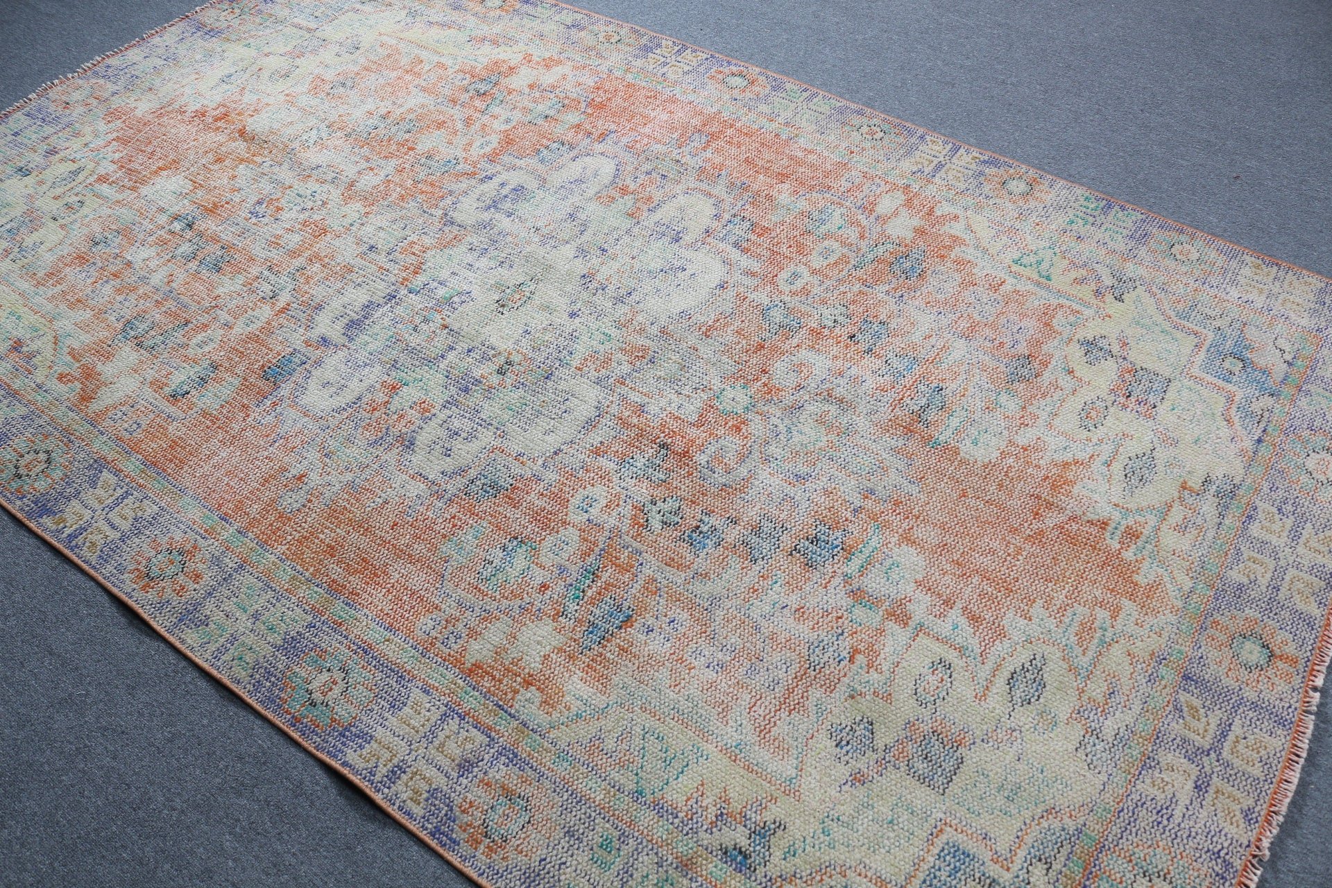 Cool Rug, 5.5x8.9 ft Large Rug, Vintage Rug, Turkish Rug, Floor Rug, Orange Oriental Rugs, Vintage Decor Rugs, Living Room Rugs, Salon Rug