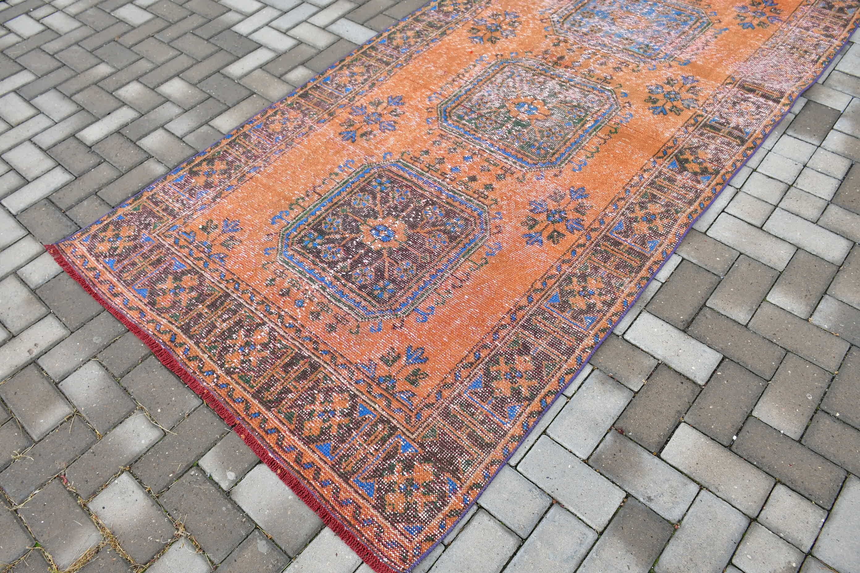 Turkish Rugs, Corridor Rug, Kitchen Rug, Cool Rug, 4.3x11.6 ft Runner Rug, Vintage Rug, Orange Cool Rugs, Rugs for Runner, Retro Rugs