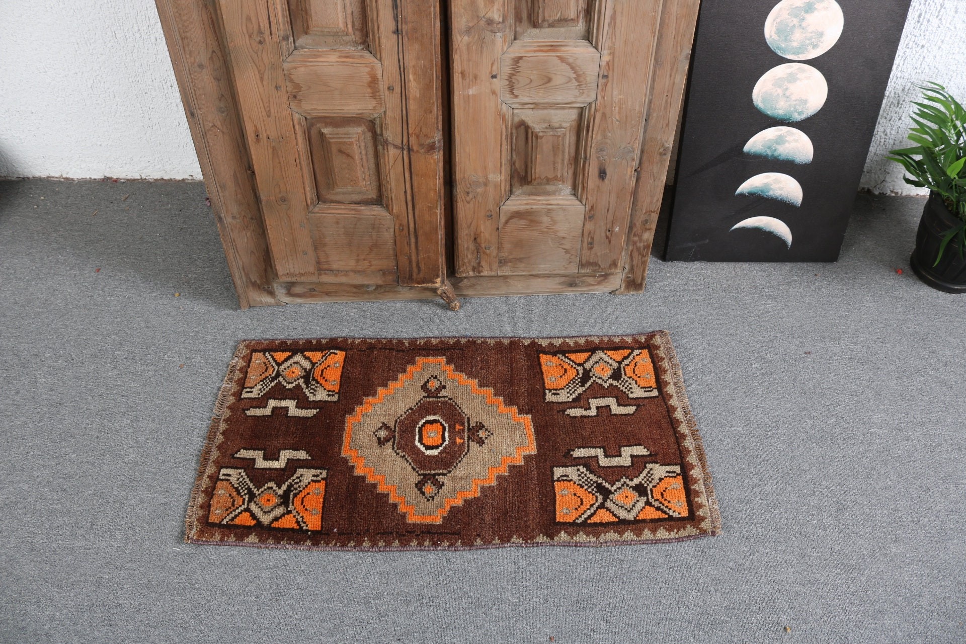 Vintage Rug, Bedroom Rug, Turkish Rug, Brown Moroccan Rugs, Exotic Rugs, Floor Rug, Car Mat Rug, 1.5x3 ft Small Rug, Wall Hanging Rug