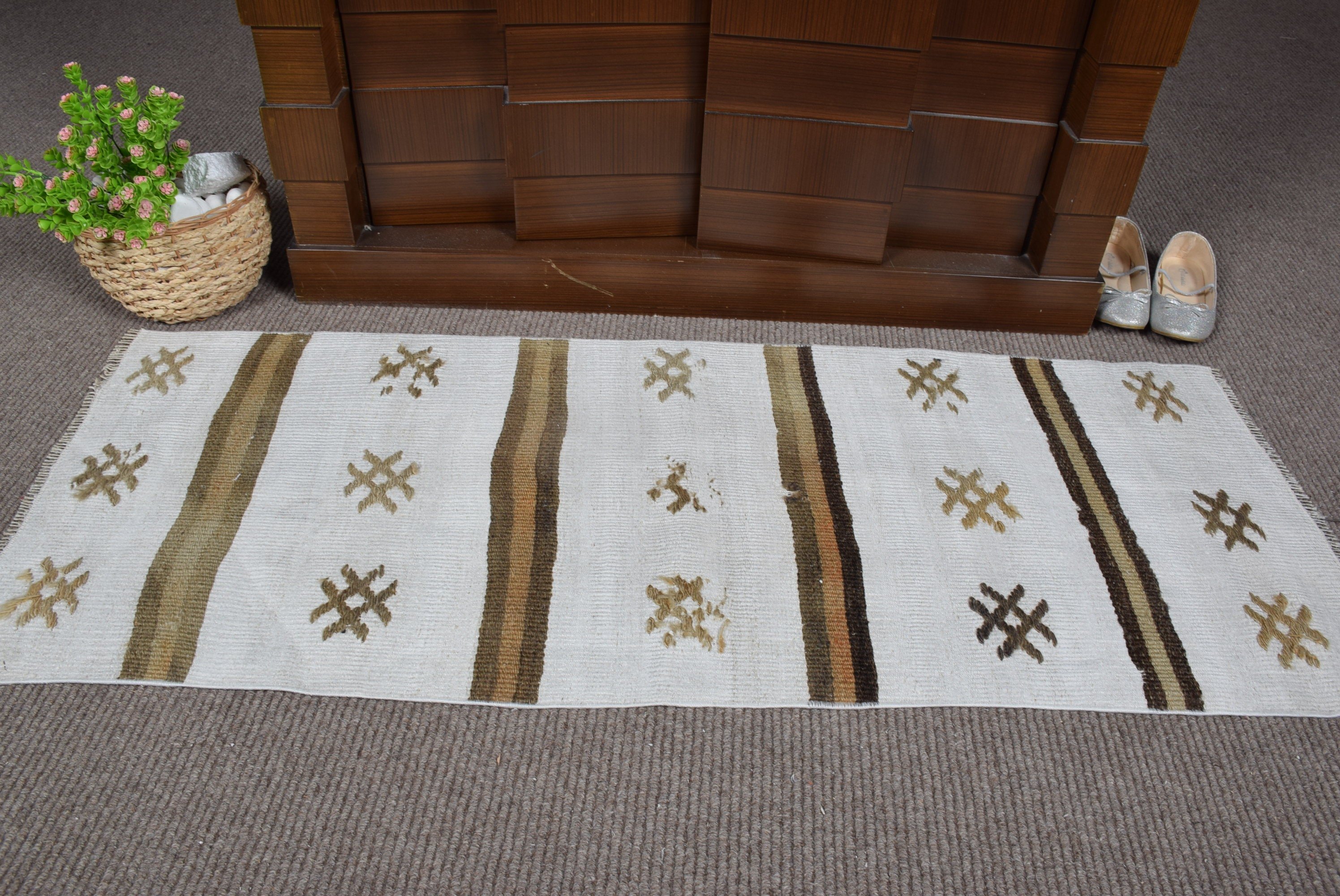 Cool Rug, Bathroom Rug, 1.7x4.3 ft Small Rug, Vintage Rug, Door Mat Rugs, Rugs for Entry, Bedroom Rug, Beige Home Decor Rug, Turkish Rug