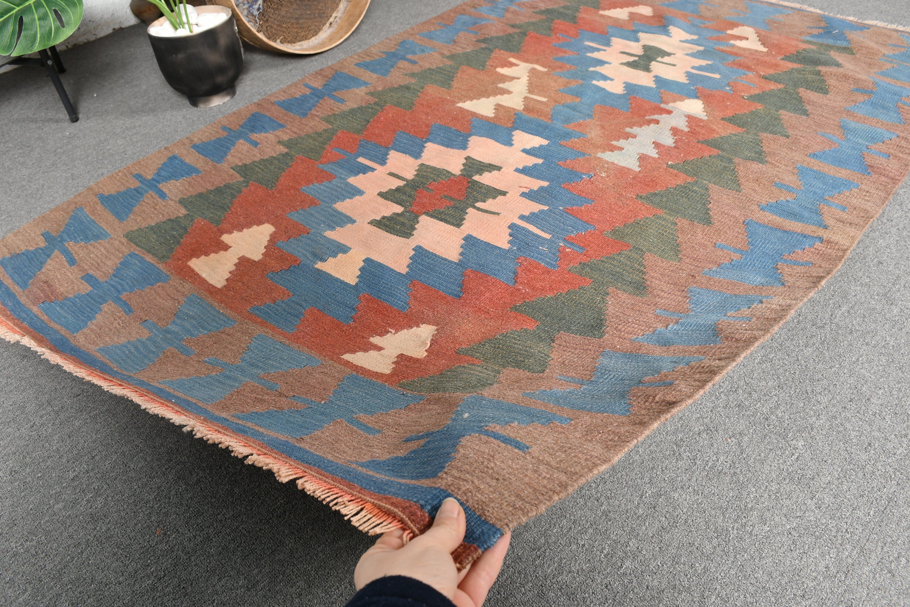 Natural Rug, Vintage Rug, Kitchen Rug, Floor Rug, 3.6x5.6 ft Accent Rug, Kilim, Entry Rug, Turkish Rug, Blue Home Decor Rugs, Moroccan Rug