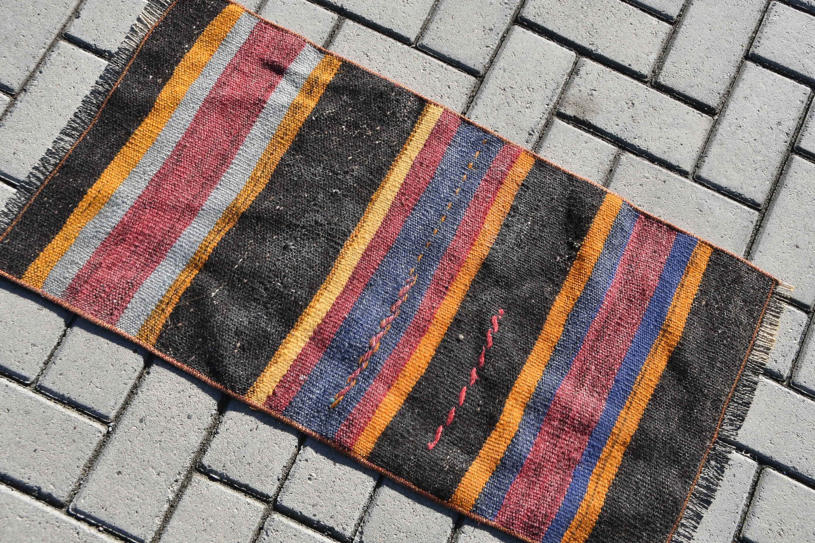 1.5x2.8 ft Small Rugs, Entry Rug, Black Bedroom Rug, Vintage Rug, Oriental Rug, Kitchen Rugs, Kilim, Retro Rug, Turkish Rug