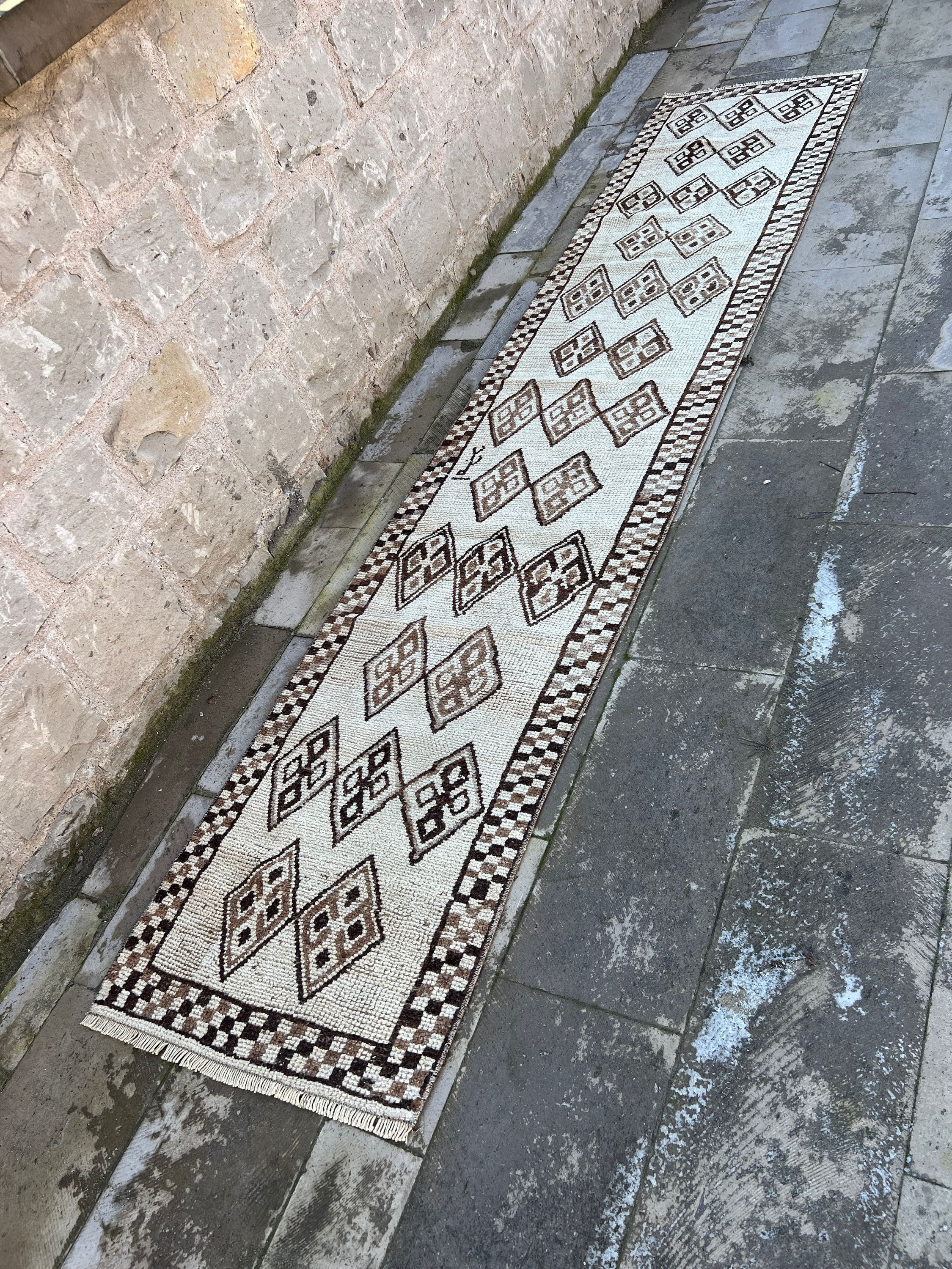 Mutfak Halısı, 2.4x11.4 ft Yolluk Halıları, Bej Antika Halı, Vintage Halı, Koridor Halıları, Oushak Halısı, Türk Halıları, Koridor Halısı, Sessiz Halılar